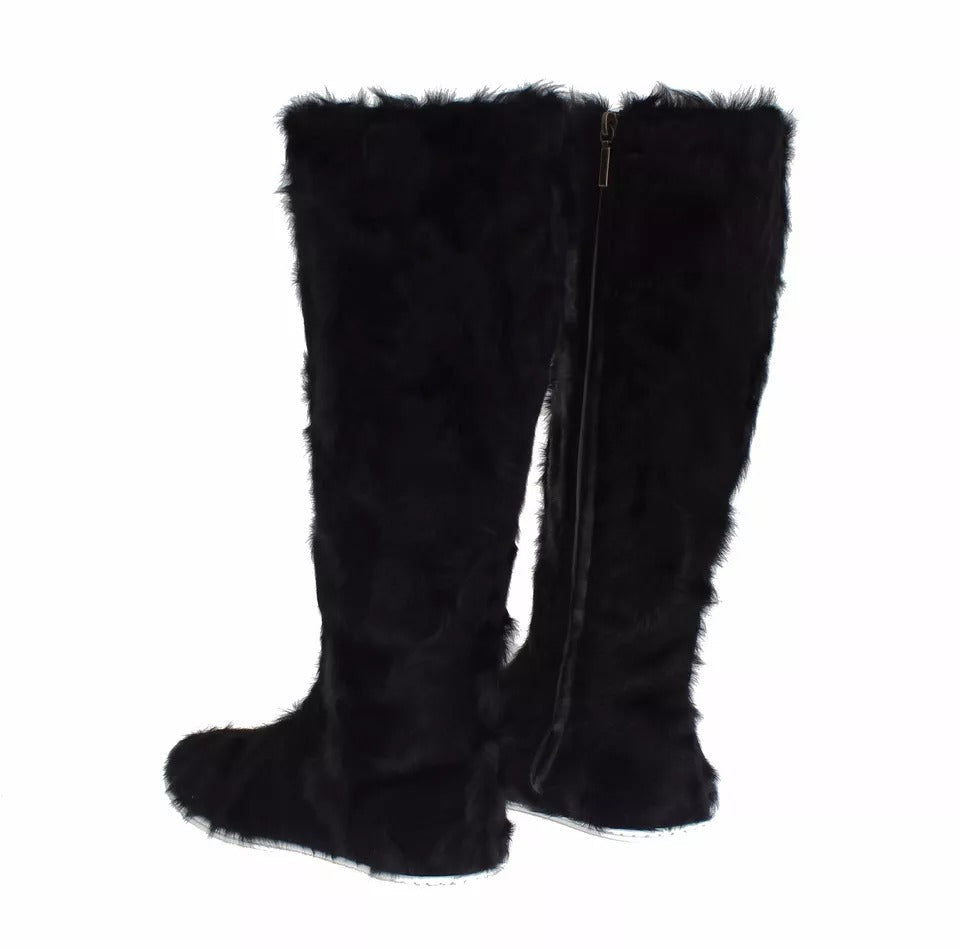 Dolce &amp; Gabbana Schwarze Xiangao Lammfell Lederstiefel Schuhe