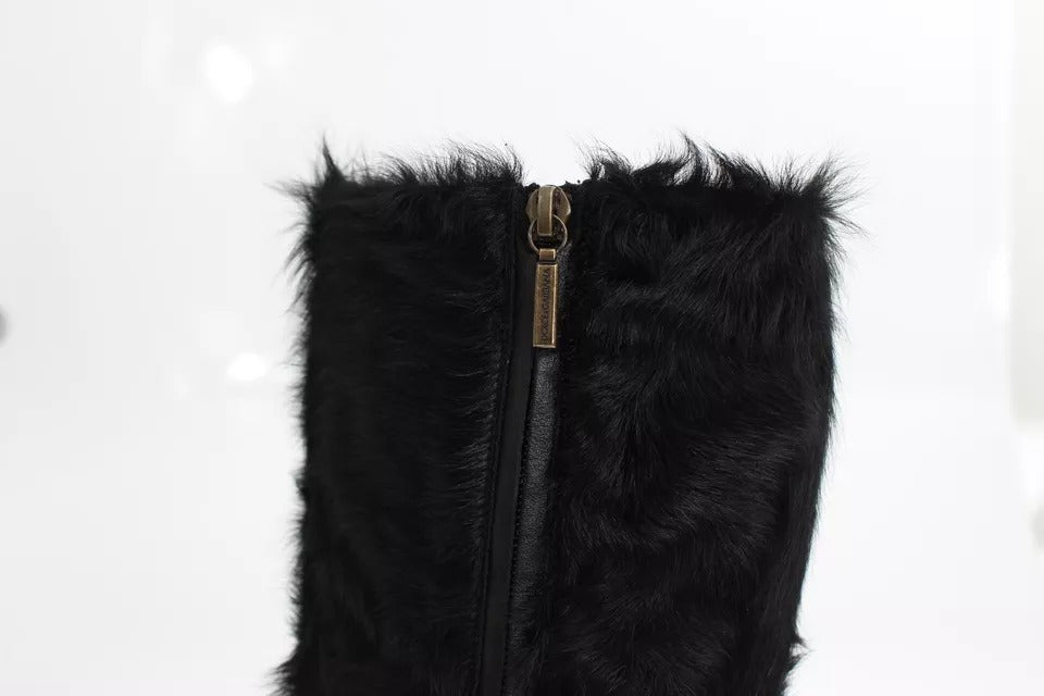 Dolce &amp; Gabbana Schwarze Xiangao Lammfell Lederstiefel Schuhe