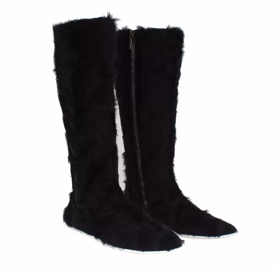 Dolce &amp; Gabbana Schwarze Xiangao Lammfell Lederstiefel Schuhe
