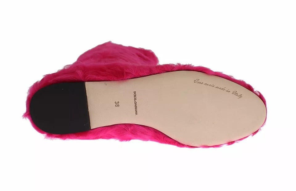 Dolce &amp; Gabbana Rosa Lammfell Leder Flache Stiefel Schuhe