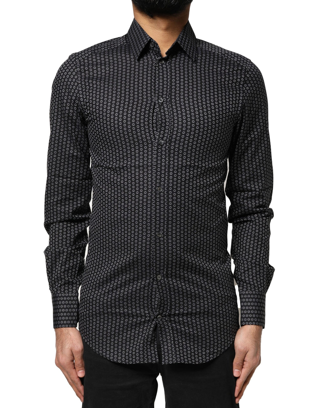 Dolce & Gabbana Black GOLD Patterned Cotton Men Dress Shirt