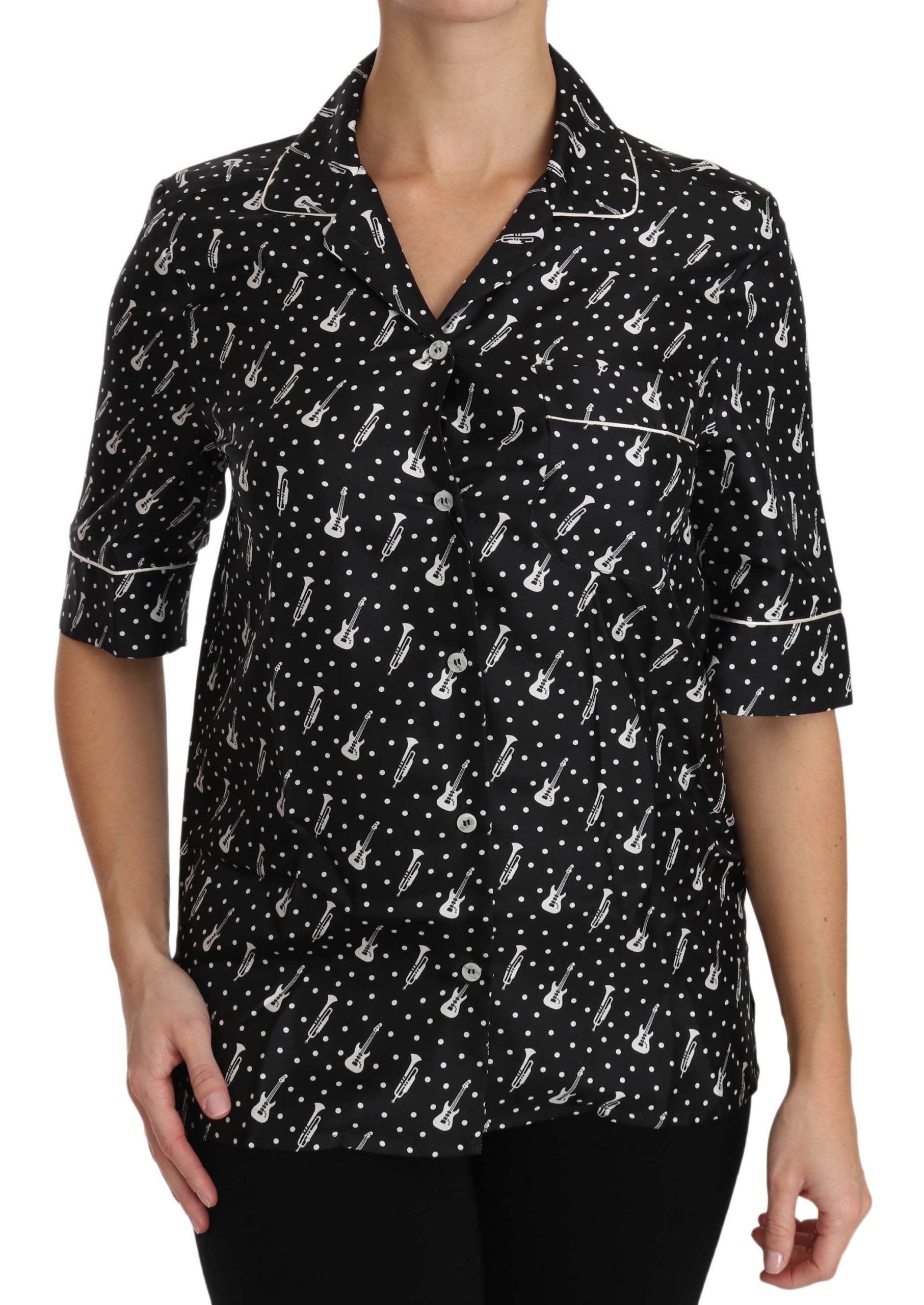 Dolce &amp; Gabbana – Seiden-Poloshirt mit Gitarren- und Trompetendruck