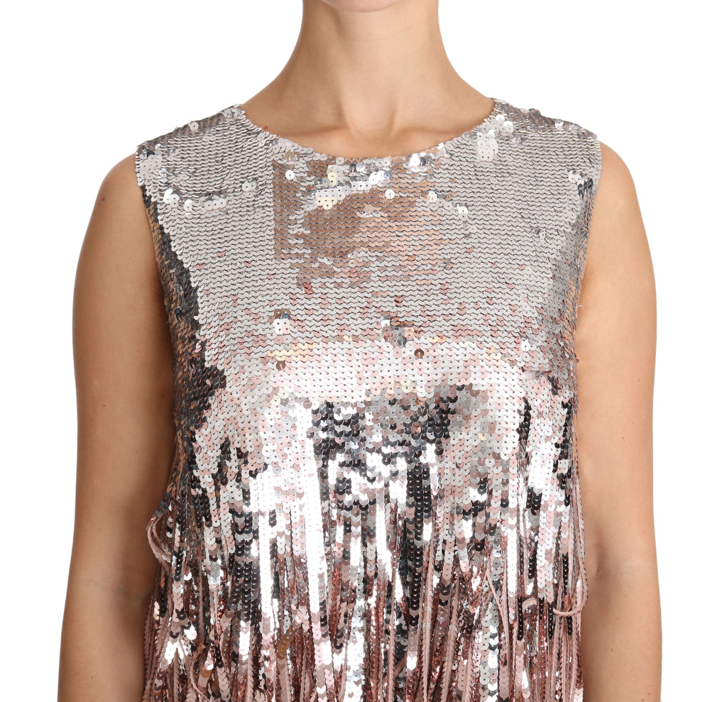 Dolce &amp; Gabbana – Elegantes Top mit Paillettenfransen in Goldrosa