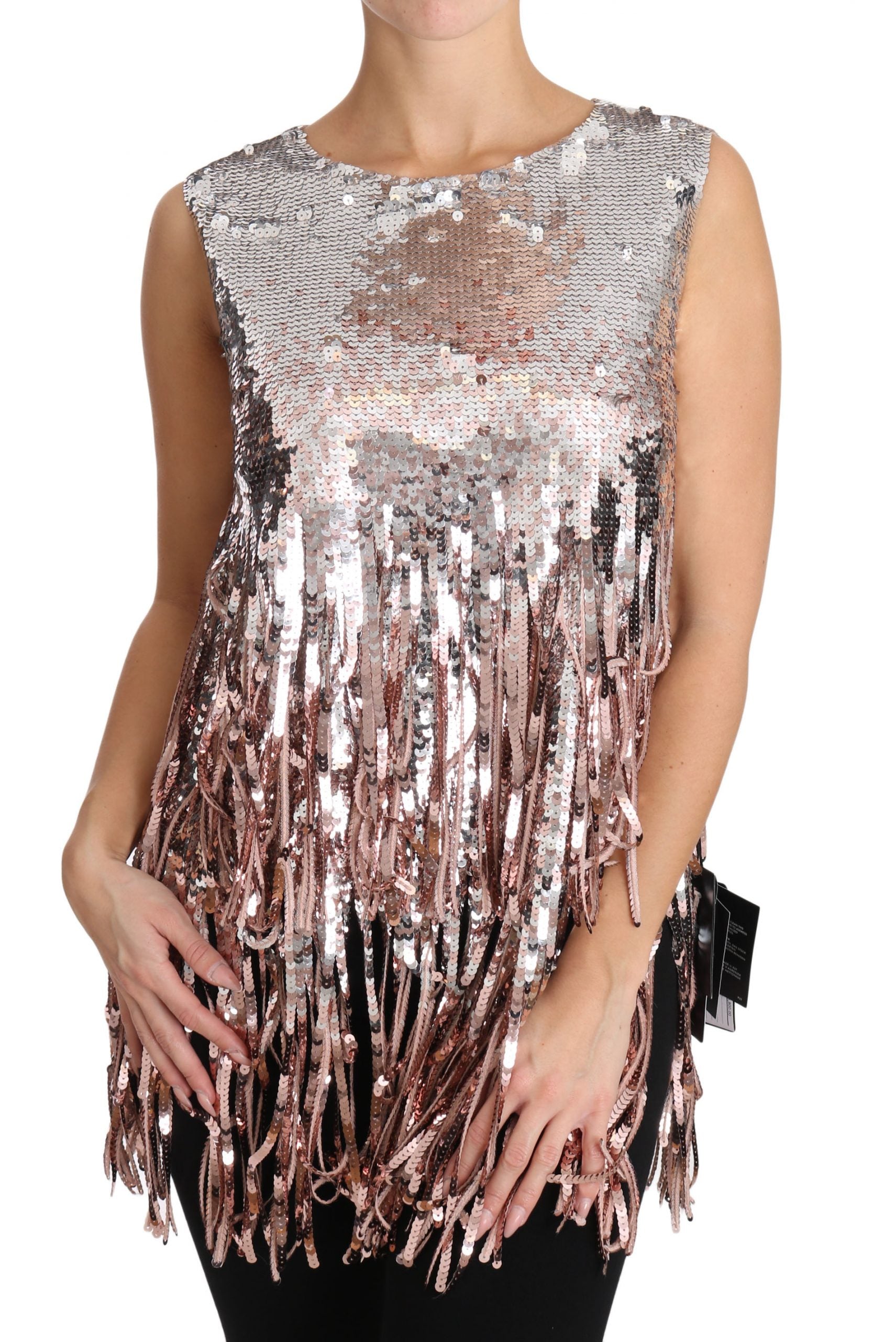 Dolce &amp; Gabbana – Elegantes Top mit Paillettenfransen in Goldrosa
