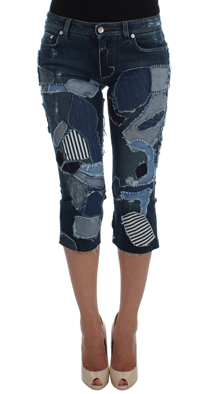Dolce &amp; Gabbana Schicke blaue Patchwork-Jeansshorts