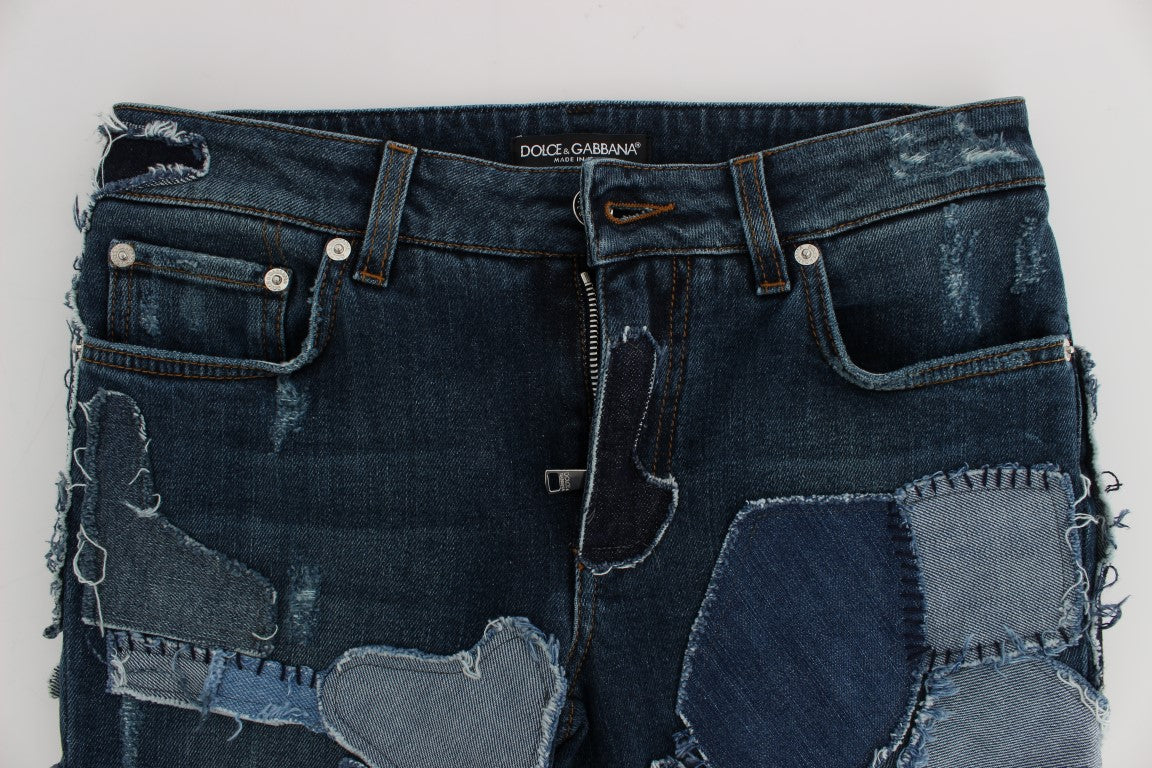 Dolce &amp; Gabbana Schicke blaue Patchwork-Jeansshorts