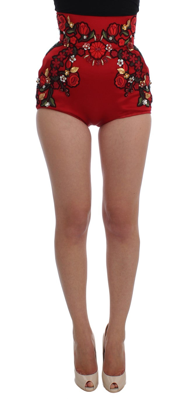 Dolce &amp; Gabbana – Elegante Shorts aus Seide mit hoher Taille und Stickerei