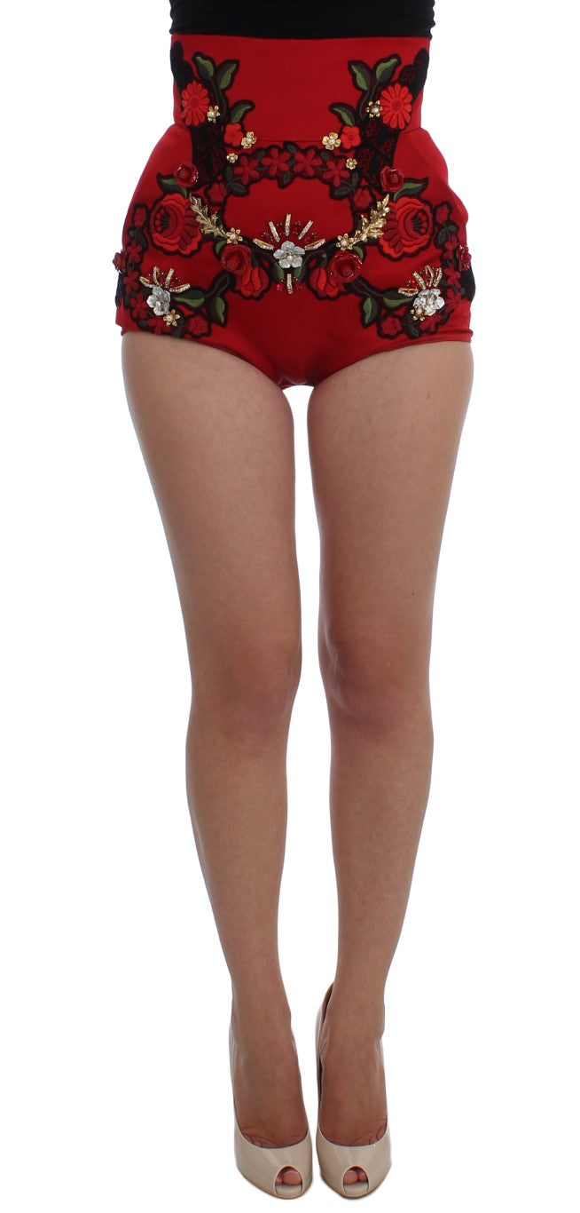 Dolce &amp; Gabbana – Hinreißende Shorts aus roter Seide mit Stickerei