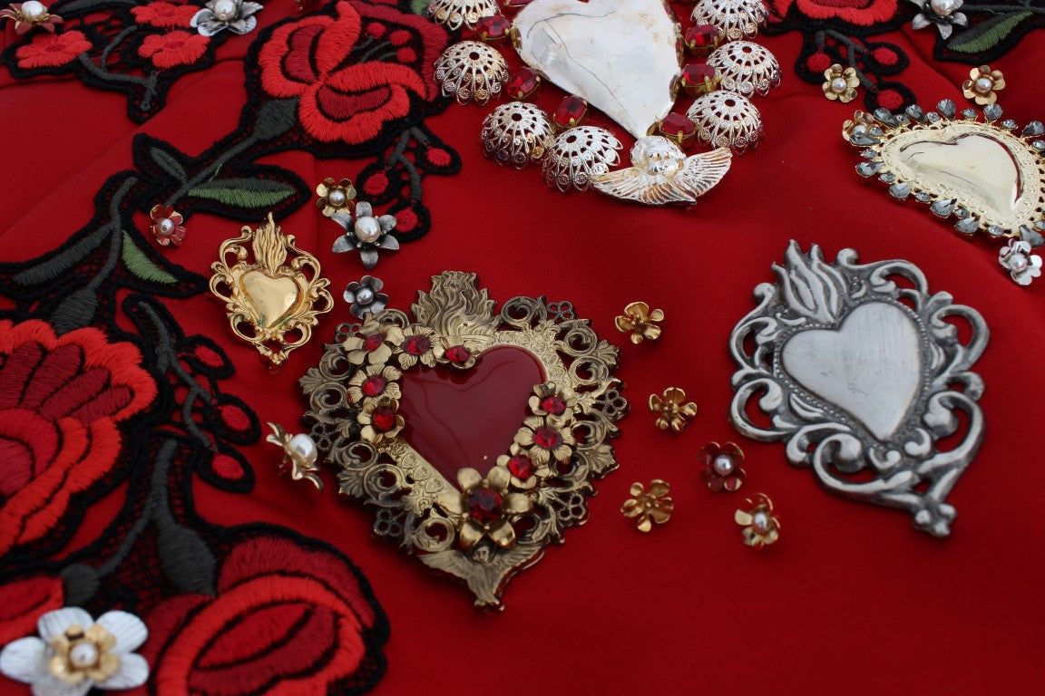 Dolce &amp; Gabbana Rote Mini-Shorts aus Seide mit Kristallverzierung