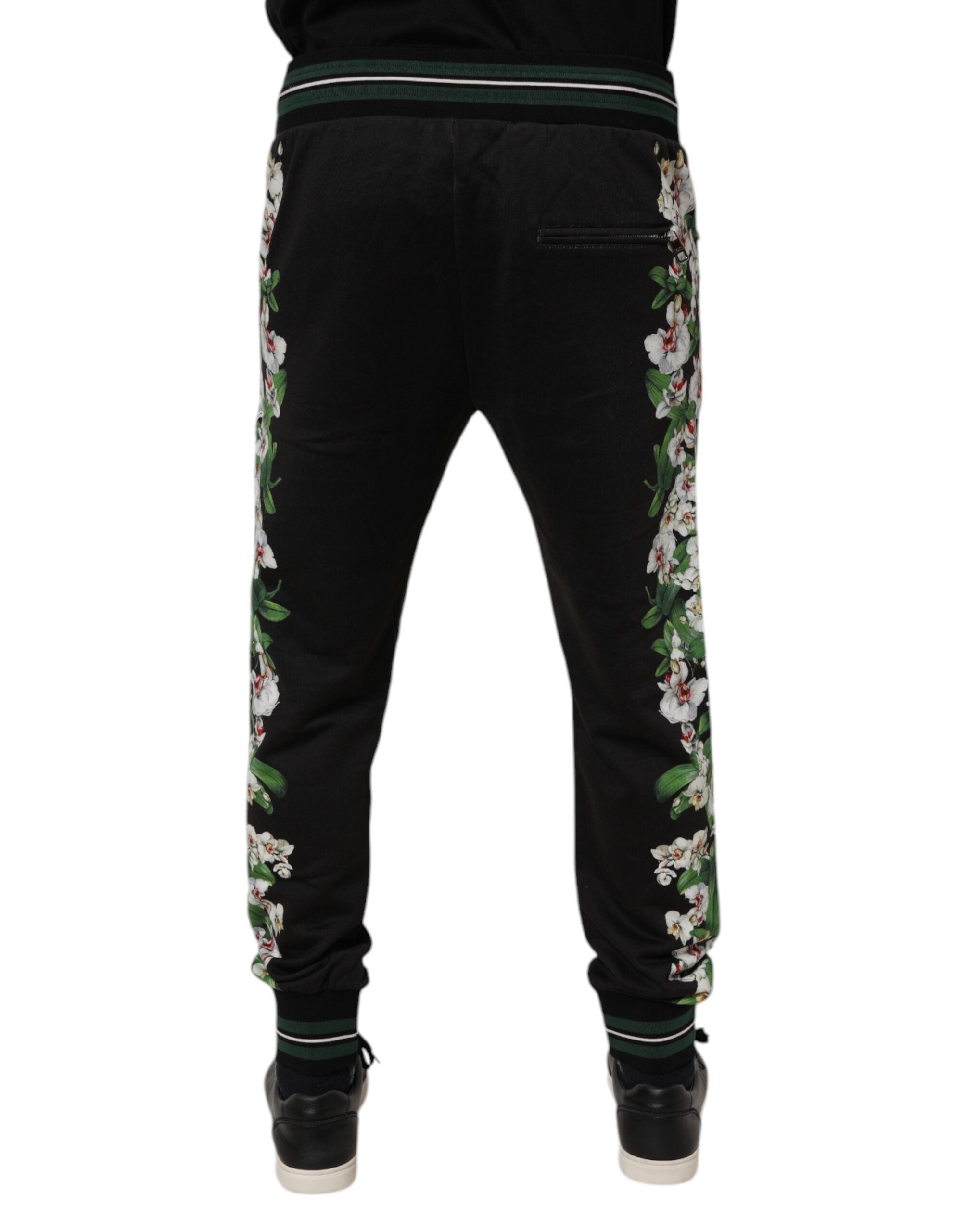 Dolce & Gabbana Black Floral King Men Jogger Sweatpants Pants