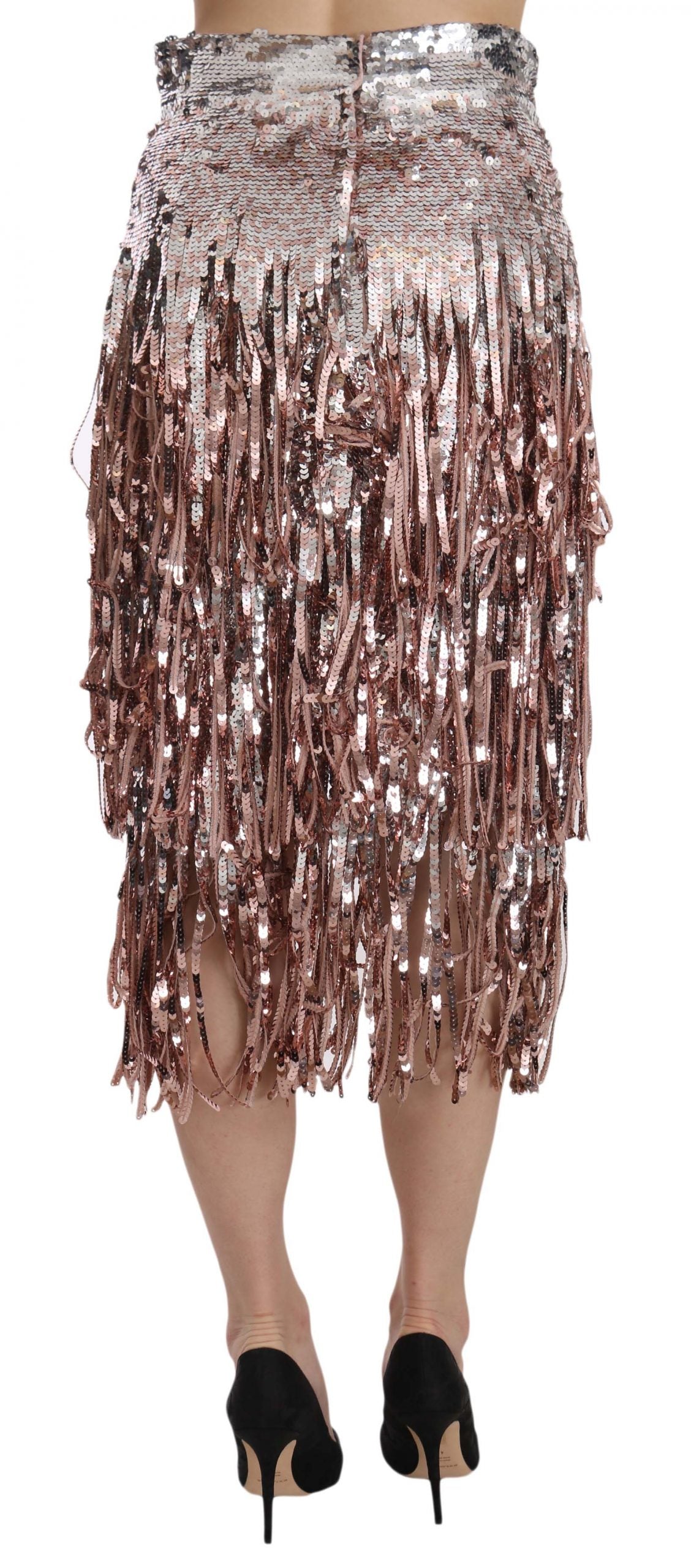 Dolce &amp; Gabbana – Midirock aus Tüll mit Metallic-Pailletten und hoher Taille