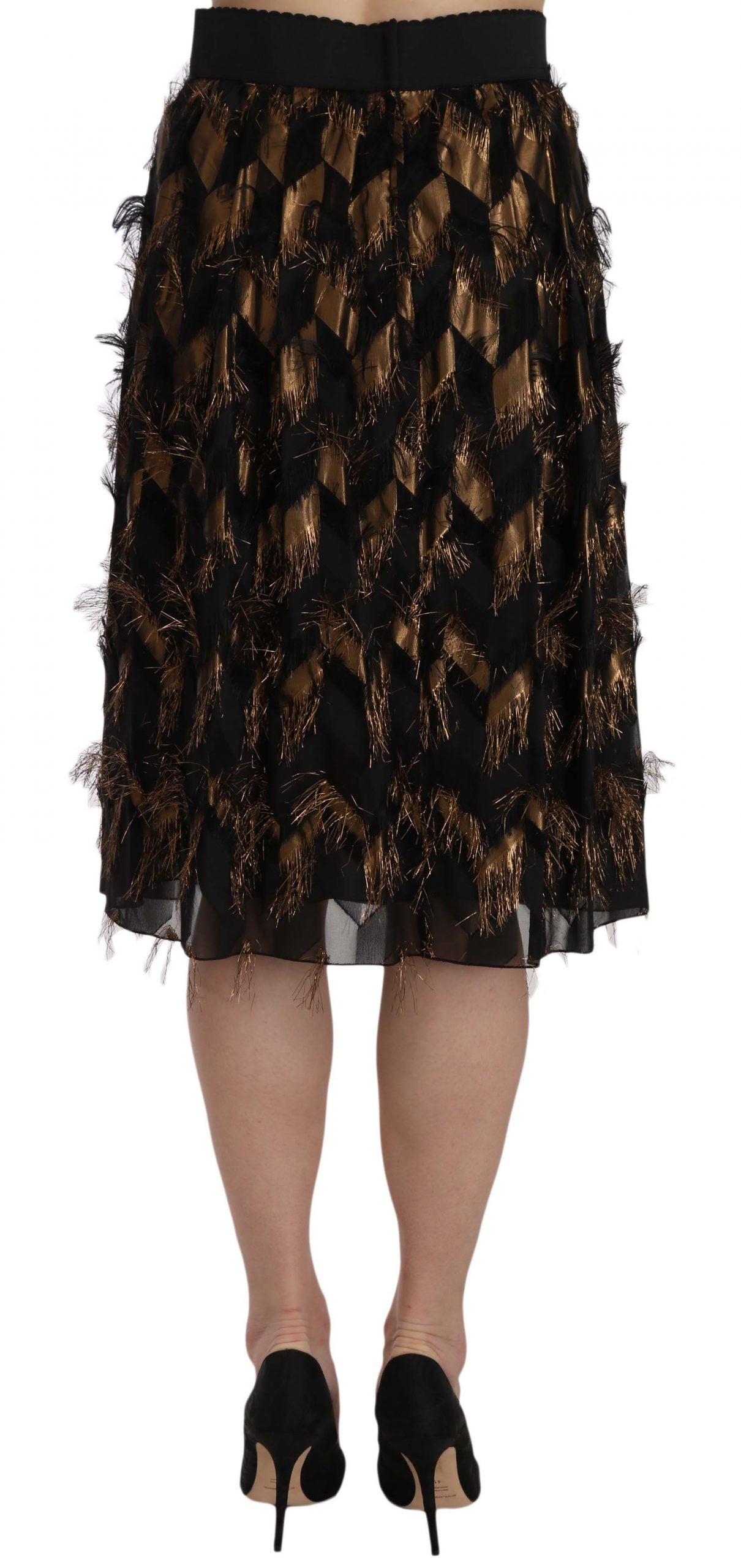 Dolce &amp; Gabbana Eleganter hoch taillierter Rock aus einer Seidenmischung in Gold und Schwarz