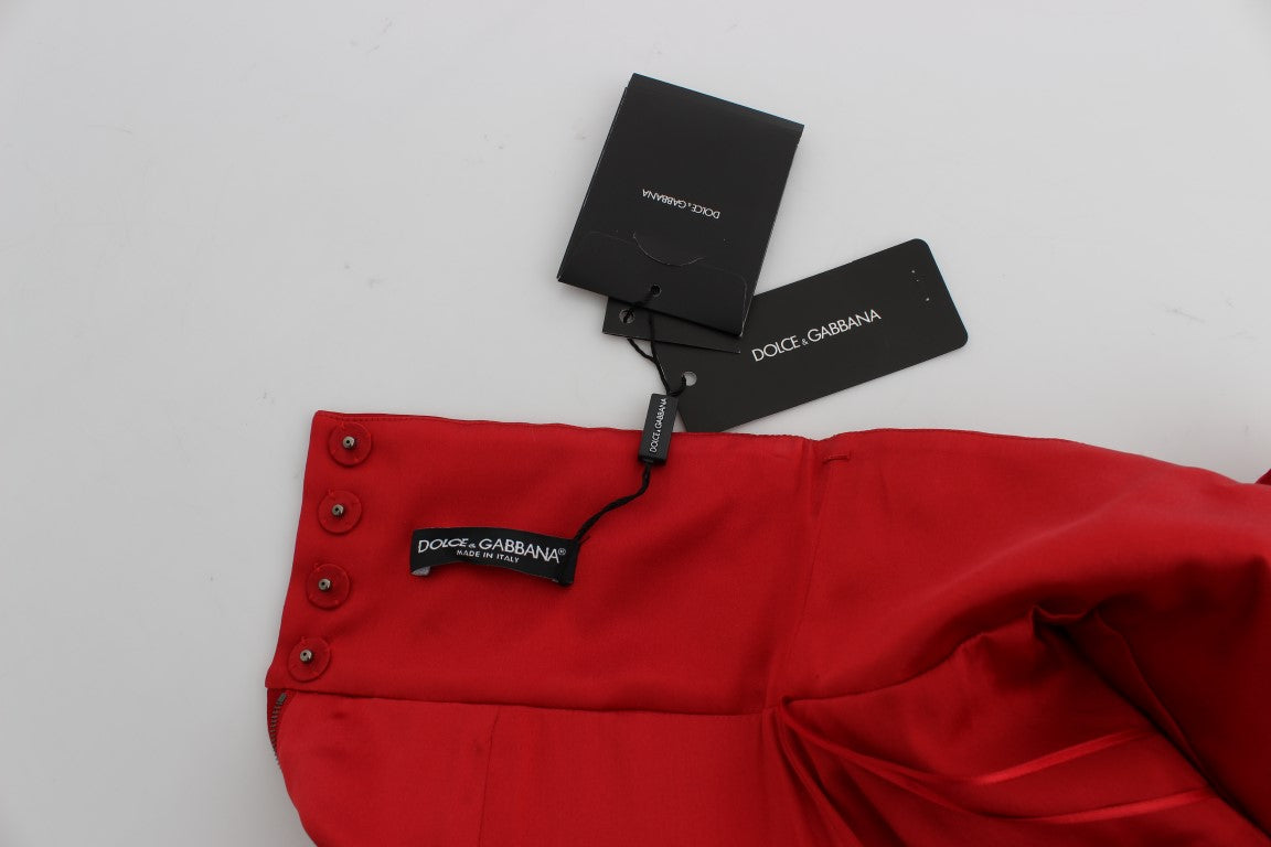 Dolce &amp; Gabbana Rote Shorts mit hoher Taille aus Seide mit Kristallverzierung