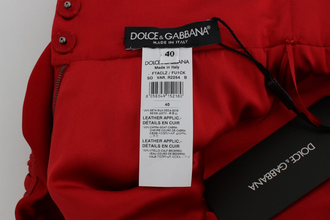 Dolce &amp; Gabbana Glamorous – Shorts aus roter Seide mit Blumenstickerei