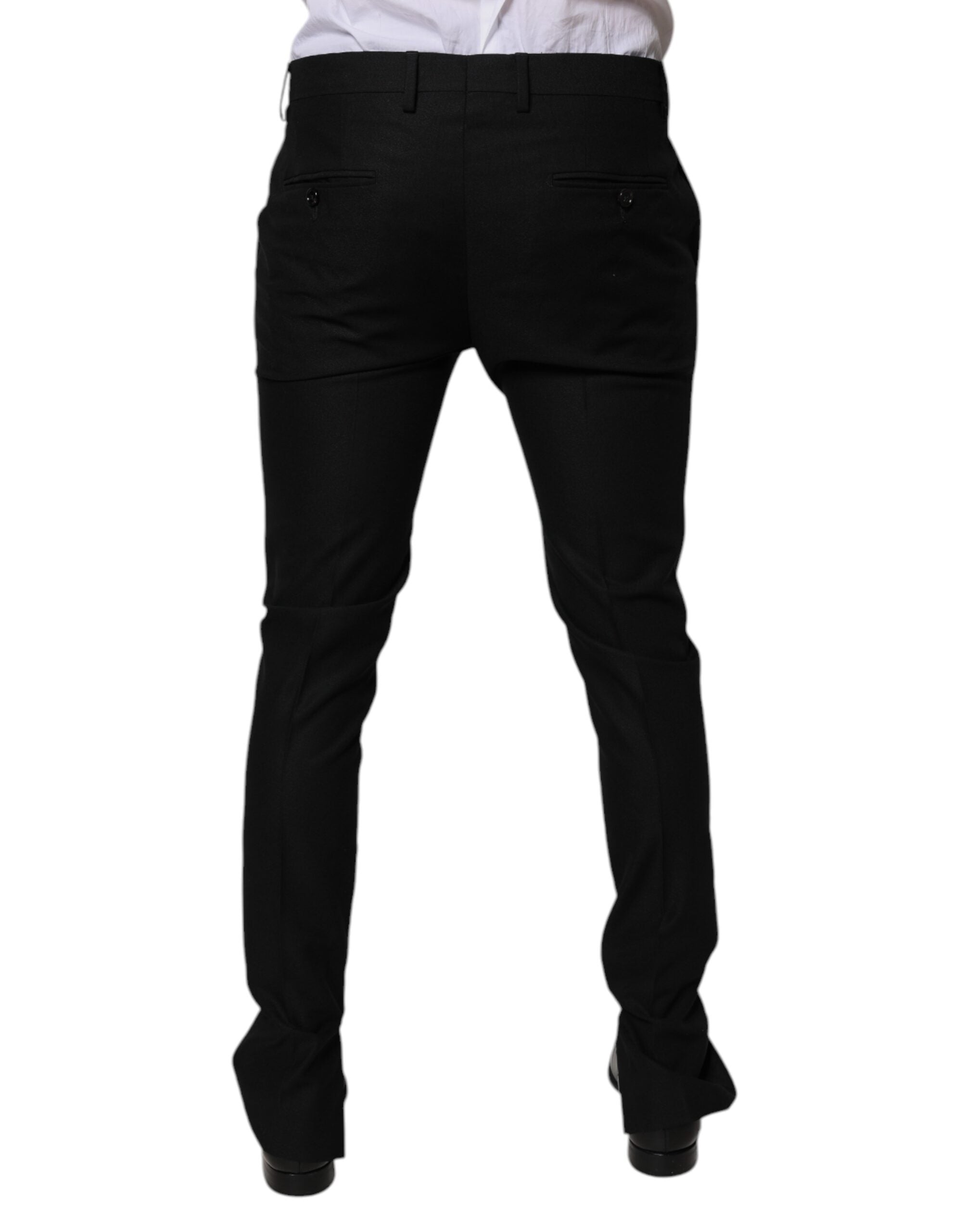 Dolce & Gabbana Black Virgin Wool MenSkinny Dress Formal Pants