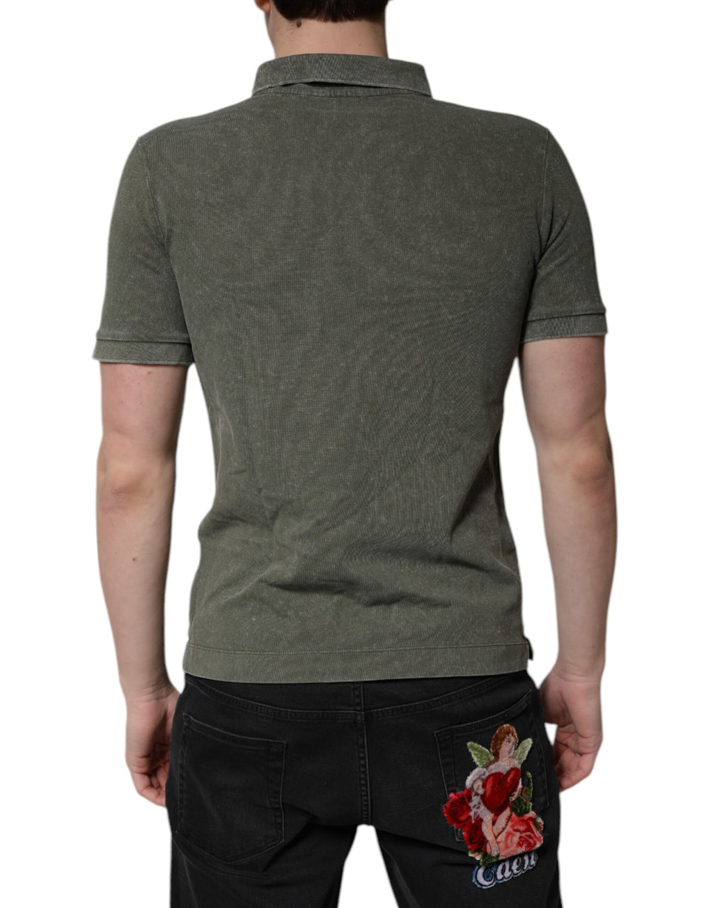 Dolce &amp; Gabbana – Poloshirt aus Baumwolle mit Logo-Schild in Armeegrün