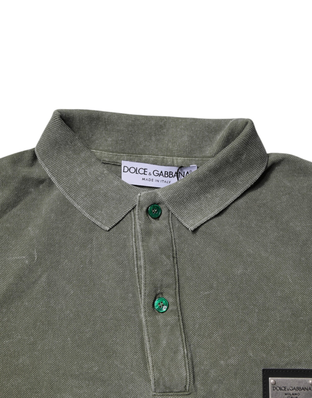 Dolce &amp; Gabbana – Poloshirt aus Baumwolle mit Logo-Schild in Armeegrün