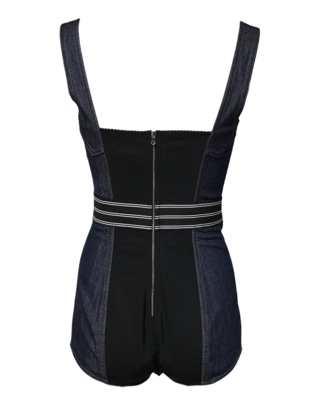 Dolce &amp; Gabbana – Ärmelloser, figurbetonter Denim-Body aus Baumwollstretch in Blau