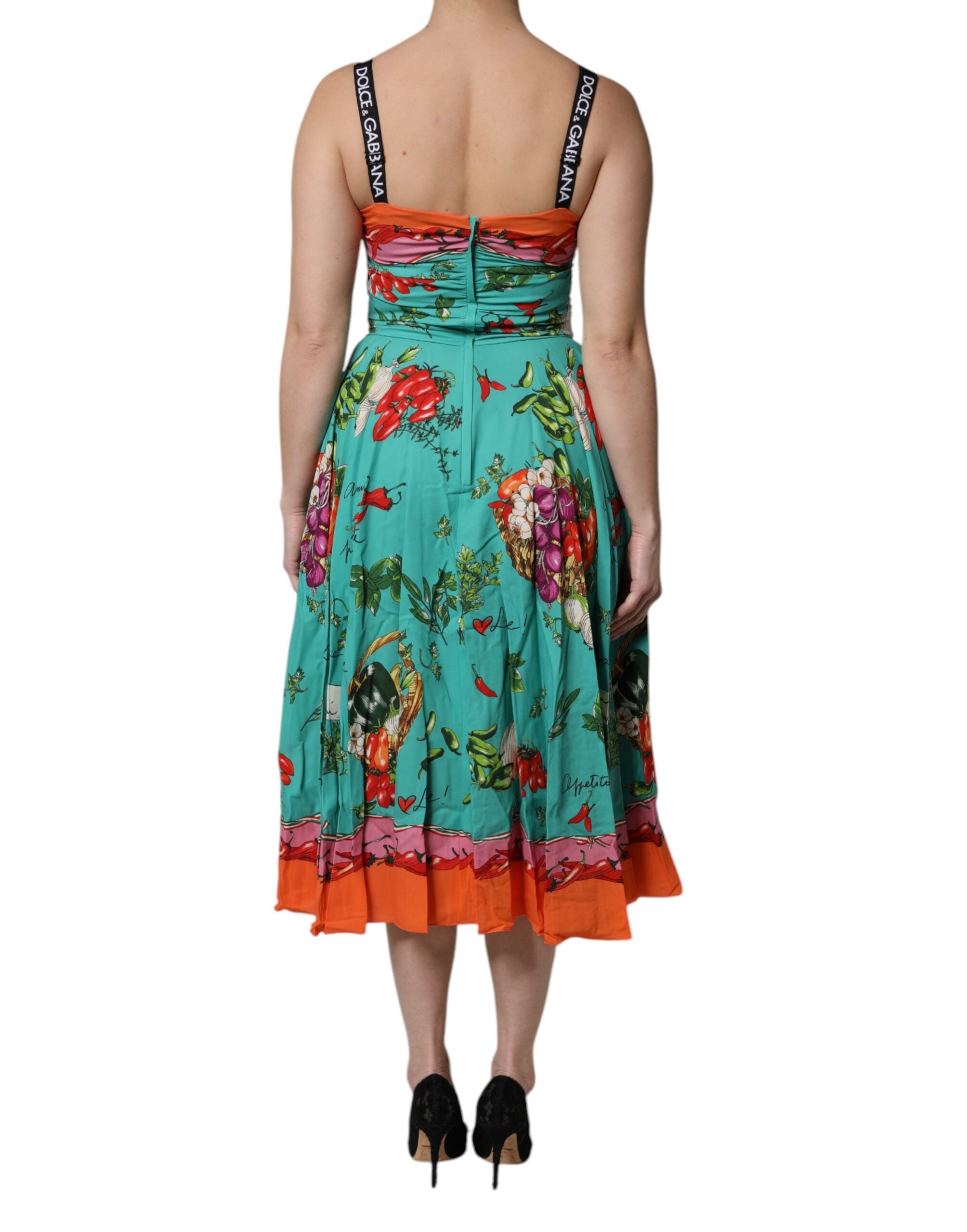 Dolce &amp; Gabbana – Ärmelloses Midikleid aus mehrfarbig bedruckter Seide