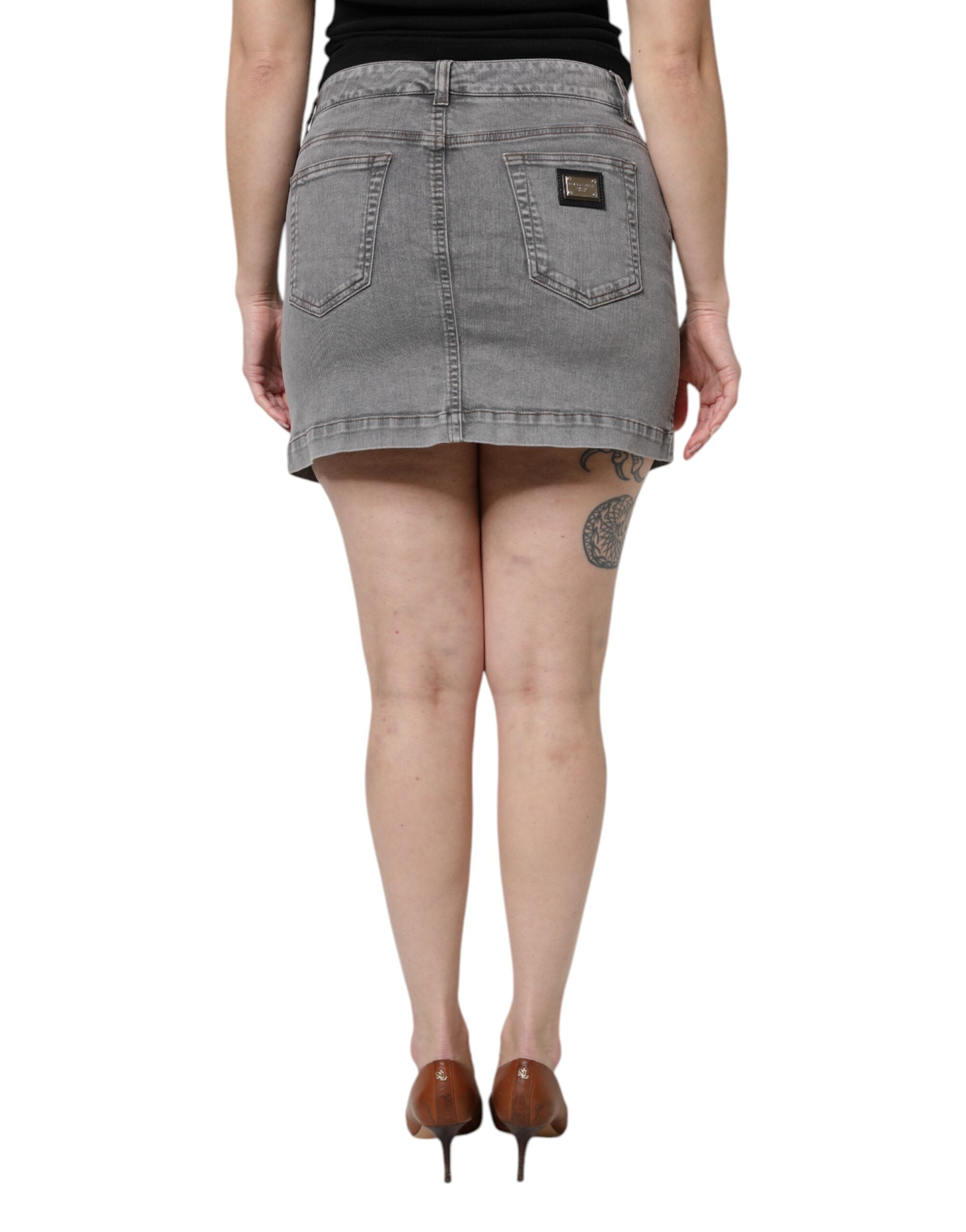 Dolce &amp; Gabbana – Grauer Minirock aus Stretch-Baumwolle mit mittlerer Taille