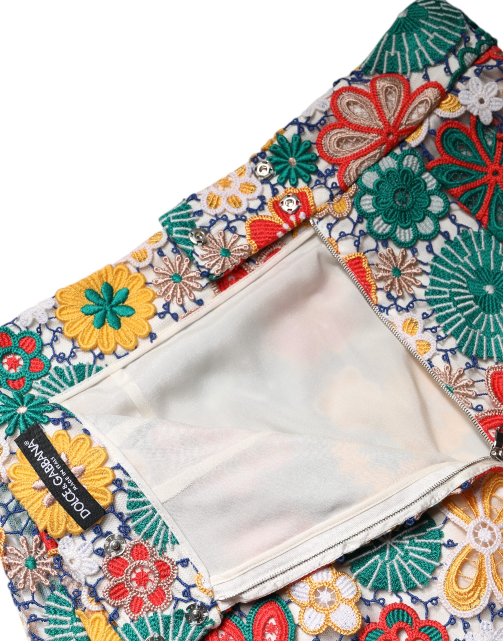 Dolce &amp; Gabbana Mehrfarbiger Minirock mit hoher Taille und Blumenspitze