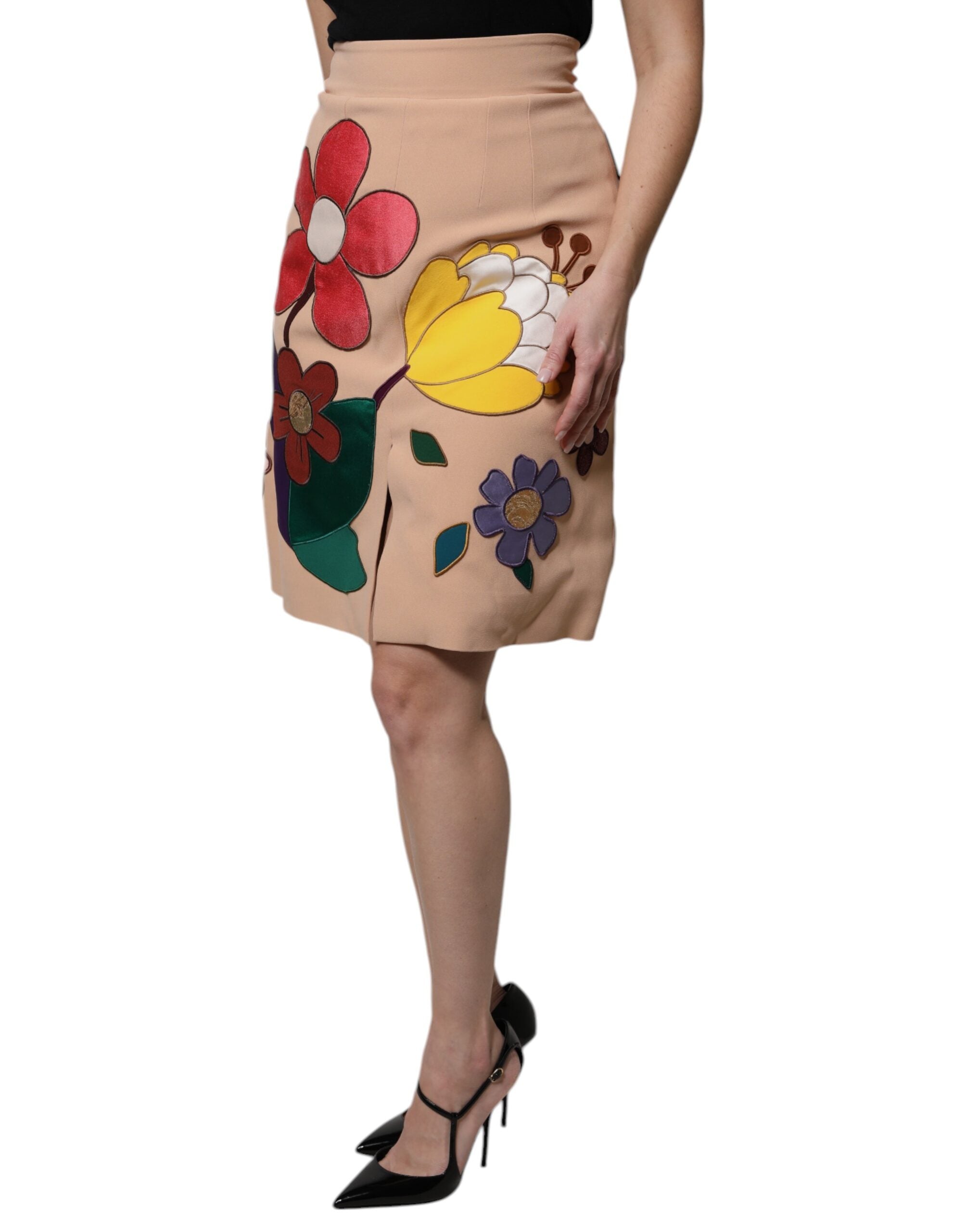 Dolce &amp; Gabbana Beige geblümter Bleistiftrock mit hoher Taille