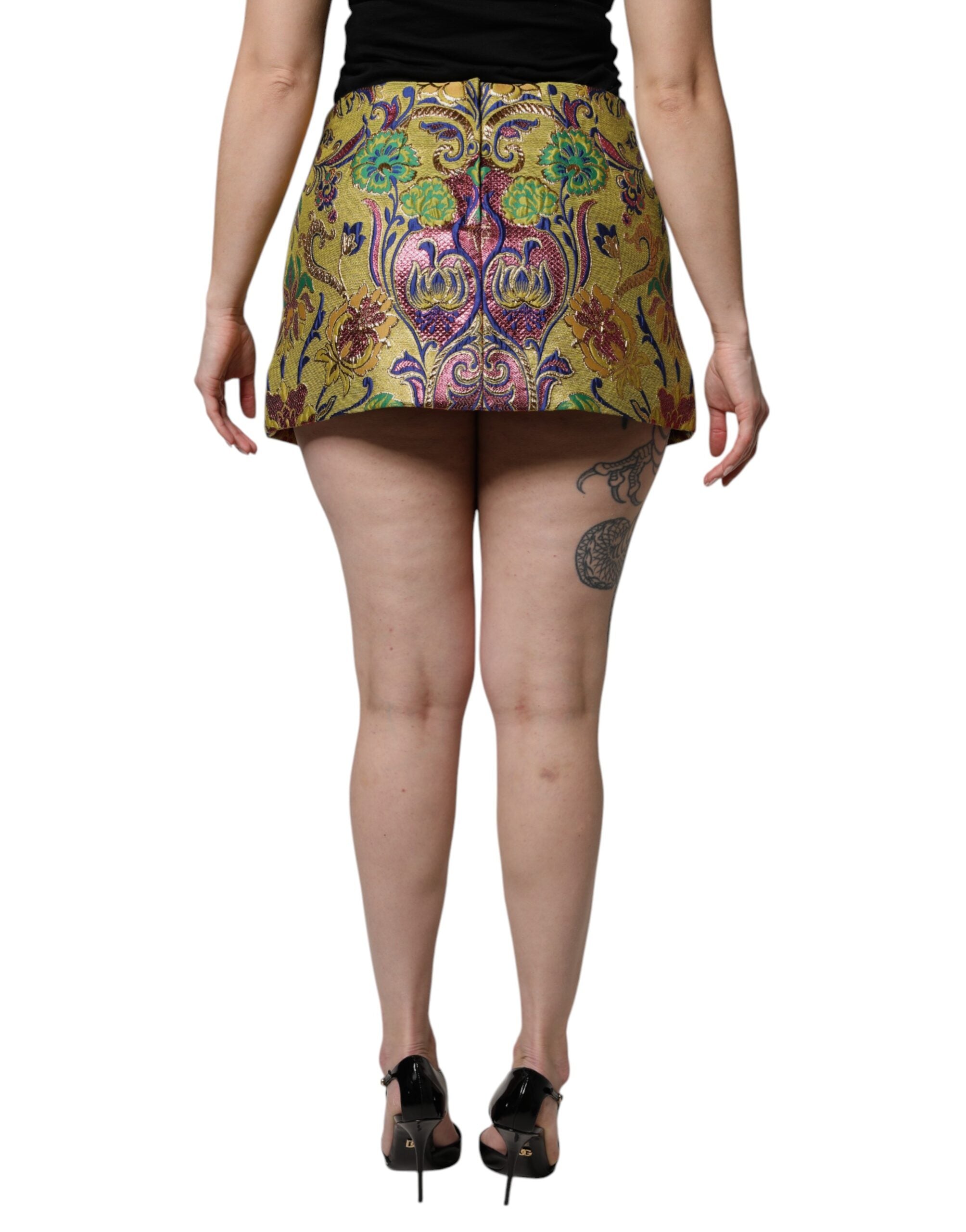 Dolce &amp; Gabbana – Mehrfarbiger Minirock aus Jacquard mit Blumenmuster und mittlerer Taille