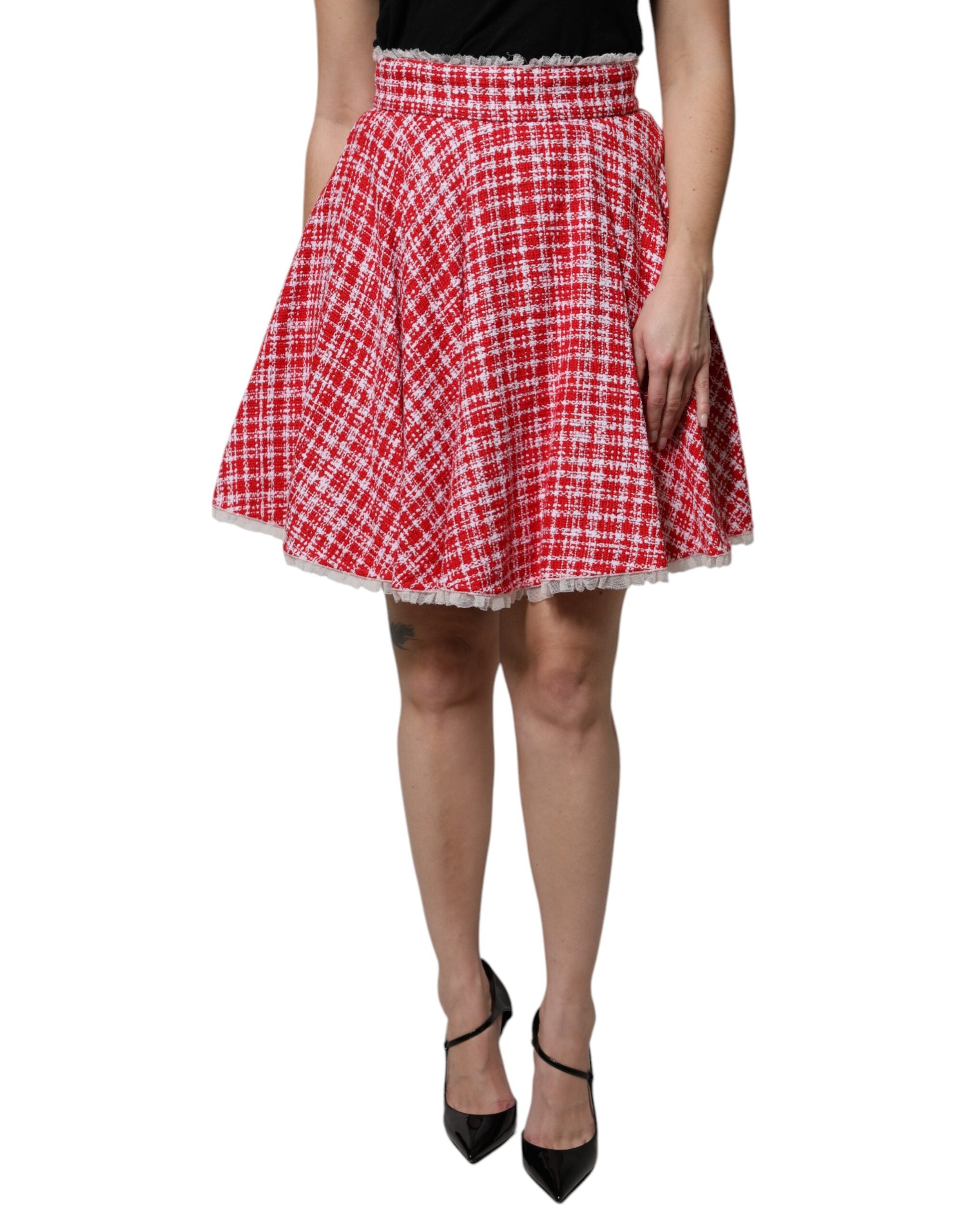 Dolce &amp; Gabbana – Rot-weißer A-Linien-Rock mit hoher Taille über dem Knie
