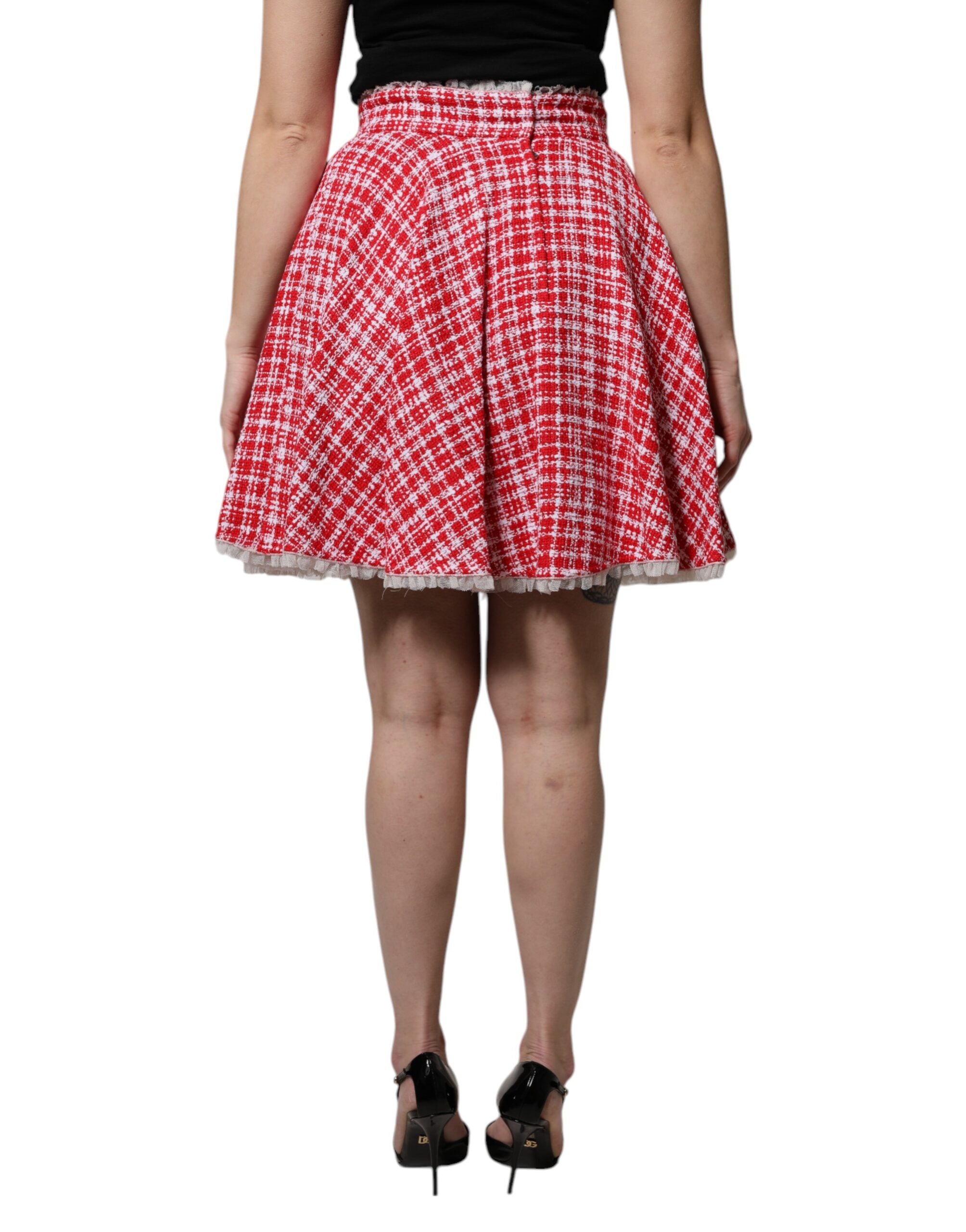 Dolce &amp; Gabbana – Rot-weißer A-Linien-Rock mit hoher Taille über dem Knie