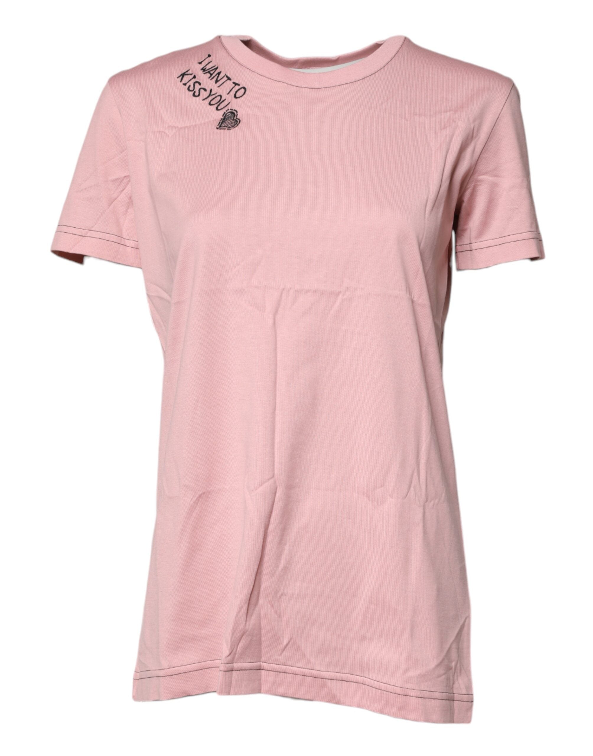 Dolce &amp; Gabbana – Rosa Baumwoll-T-Shirt mit Rundhalsausschnitt und Logo-Print