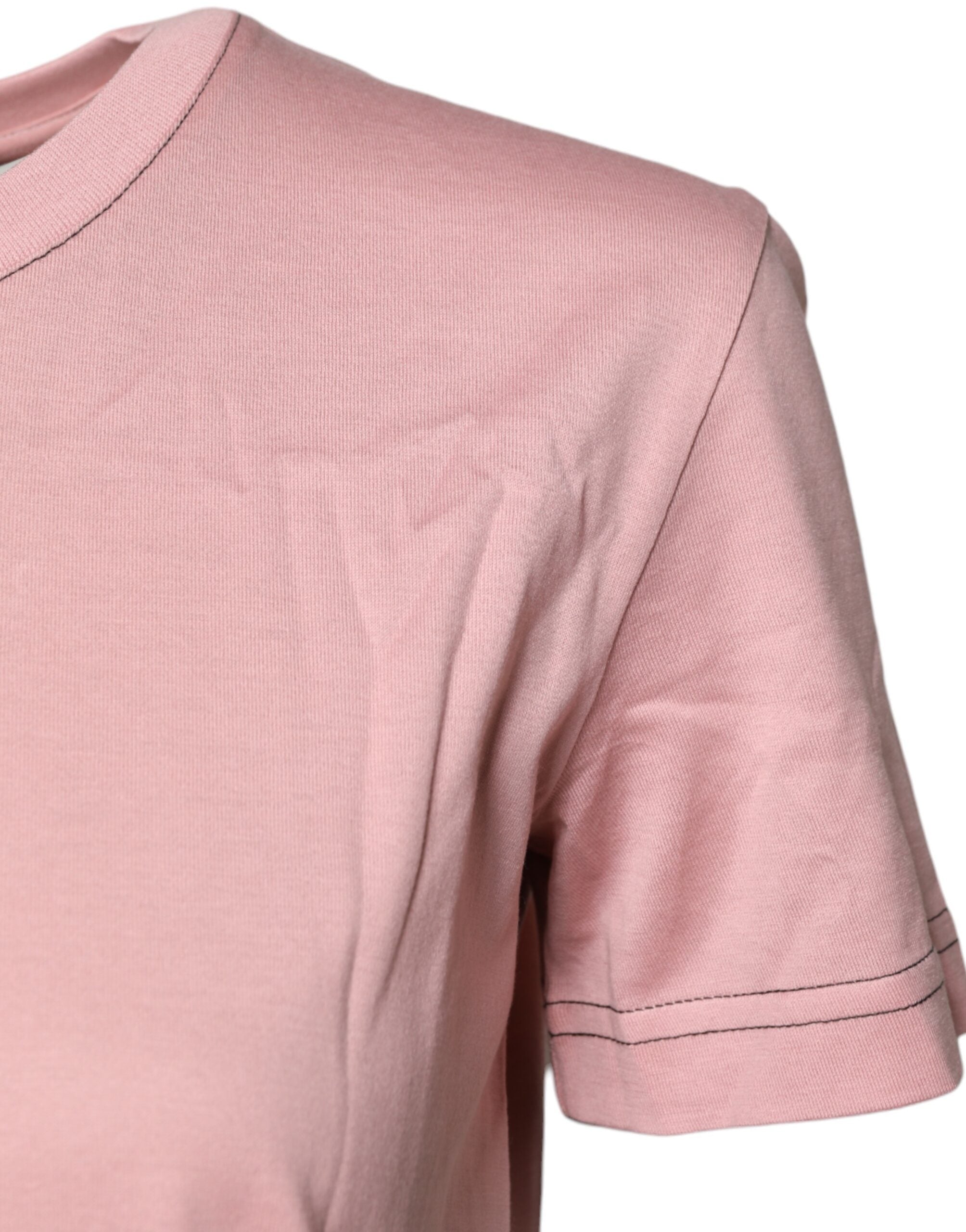 Dolce &amp; Gabbana – Rosa Baumwoll-T-Shirt mit Rundhalsausschnitt und Logo-Print