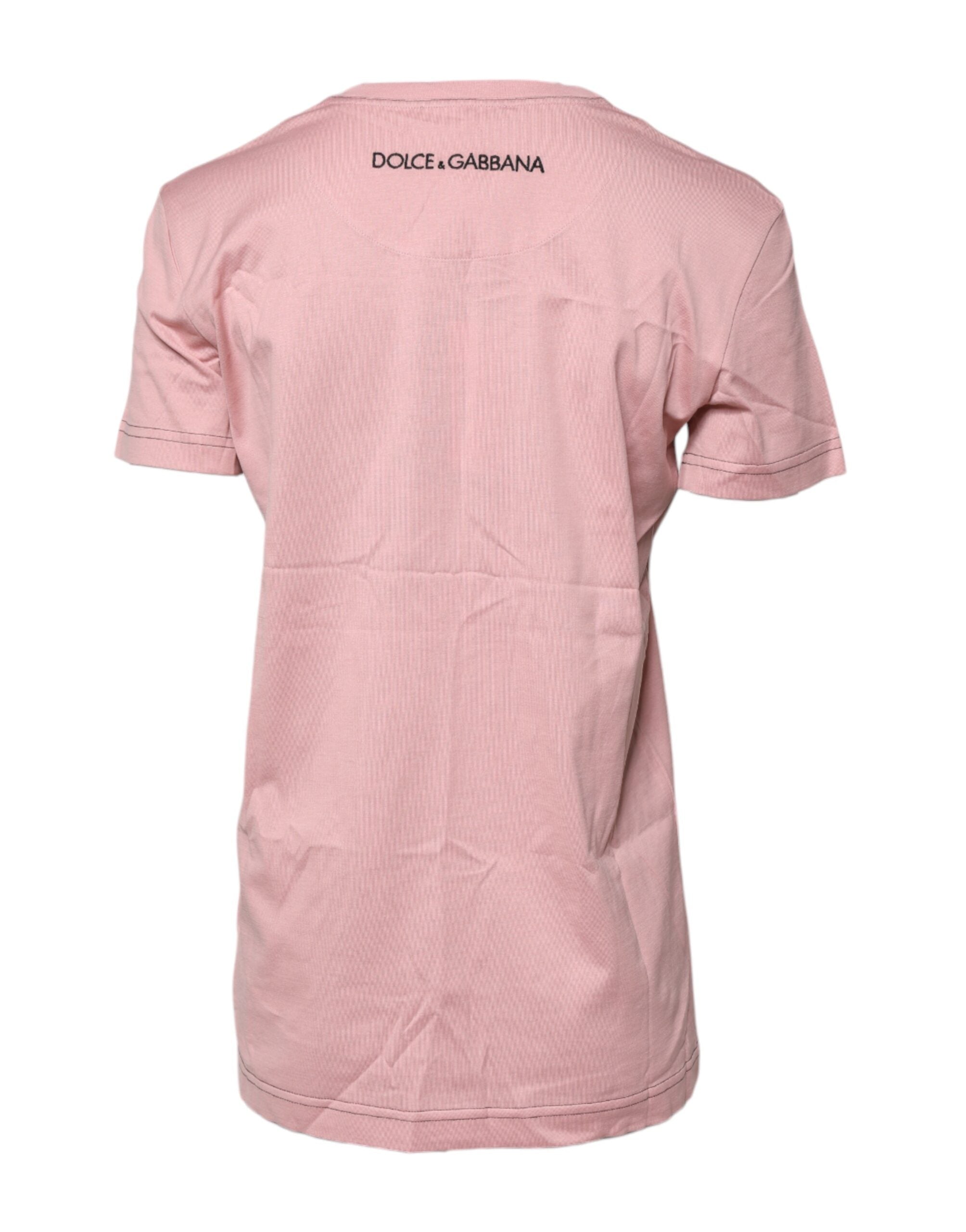 Dolce &amp; Gabbana – Rosa Baumwoll-T-Shirt mit Rundhalsausschnitt und Logo-Print