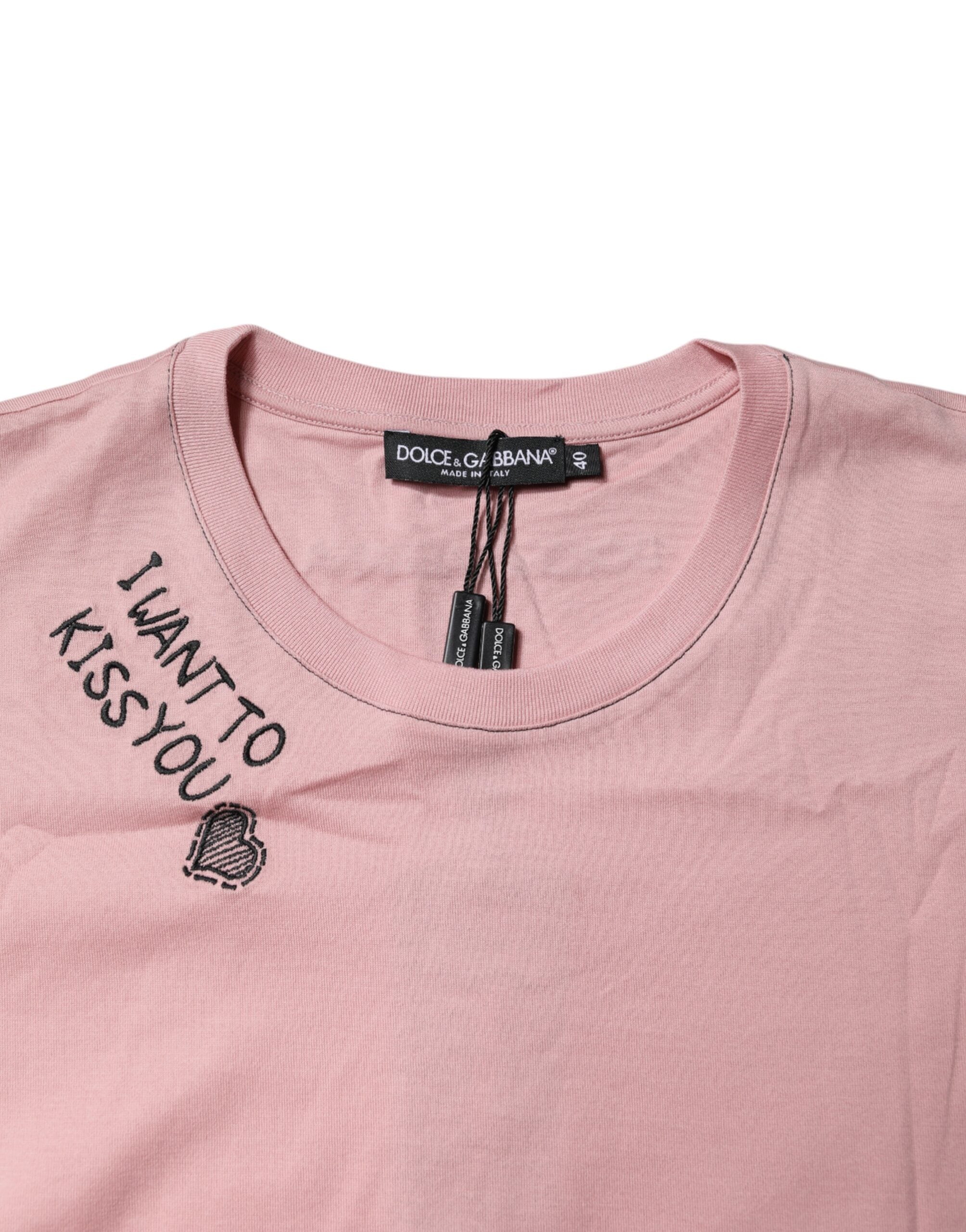 Dolce &amp; Gabbana – Rosa Baumwoll-T-Shirt mit Rundhalsausschnitt und Logo-Print