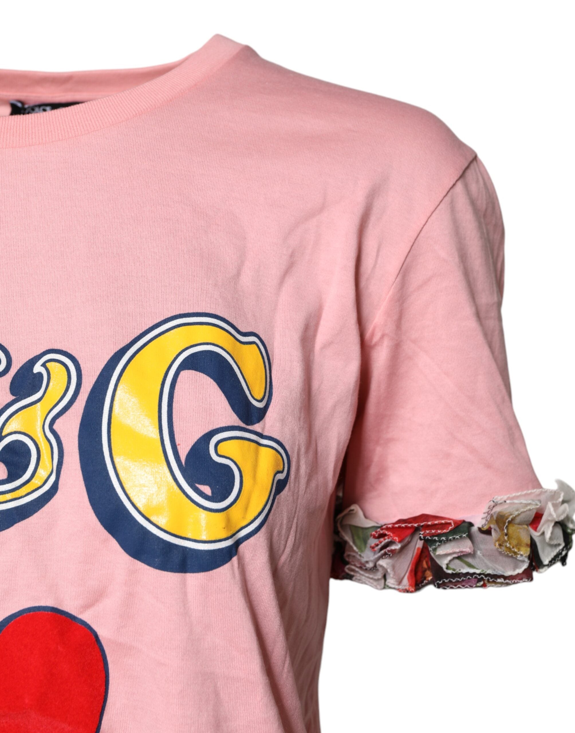 Dolce &amp; Gabbana – Rosa T-Shirt aus Baumwolle mit Rundhalsausschnitt und Logo-Print