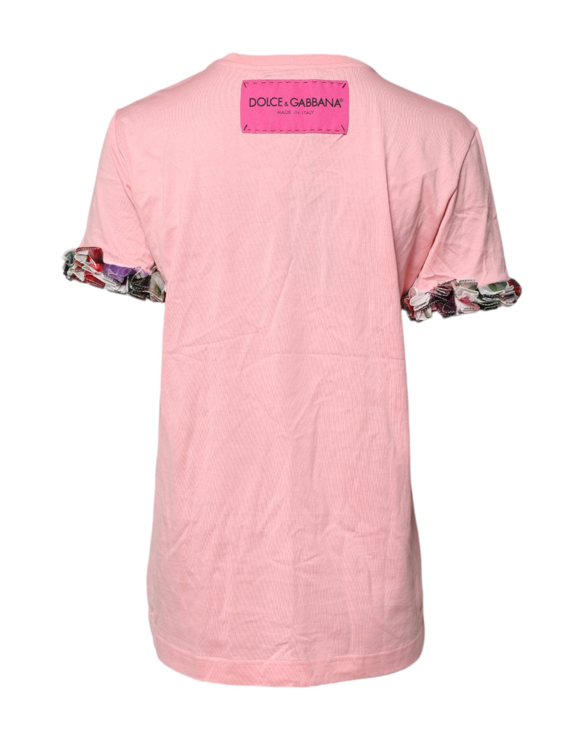 Dolce &amp; Gabbana – Rosa T-Shirt aus Baumwolle mit Rundhalsausschnitt und Logo-Print