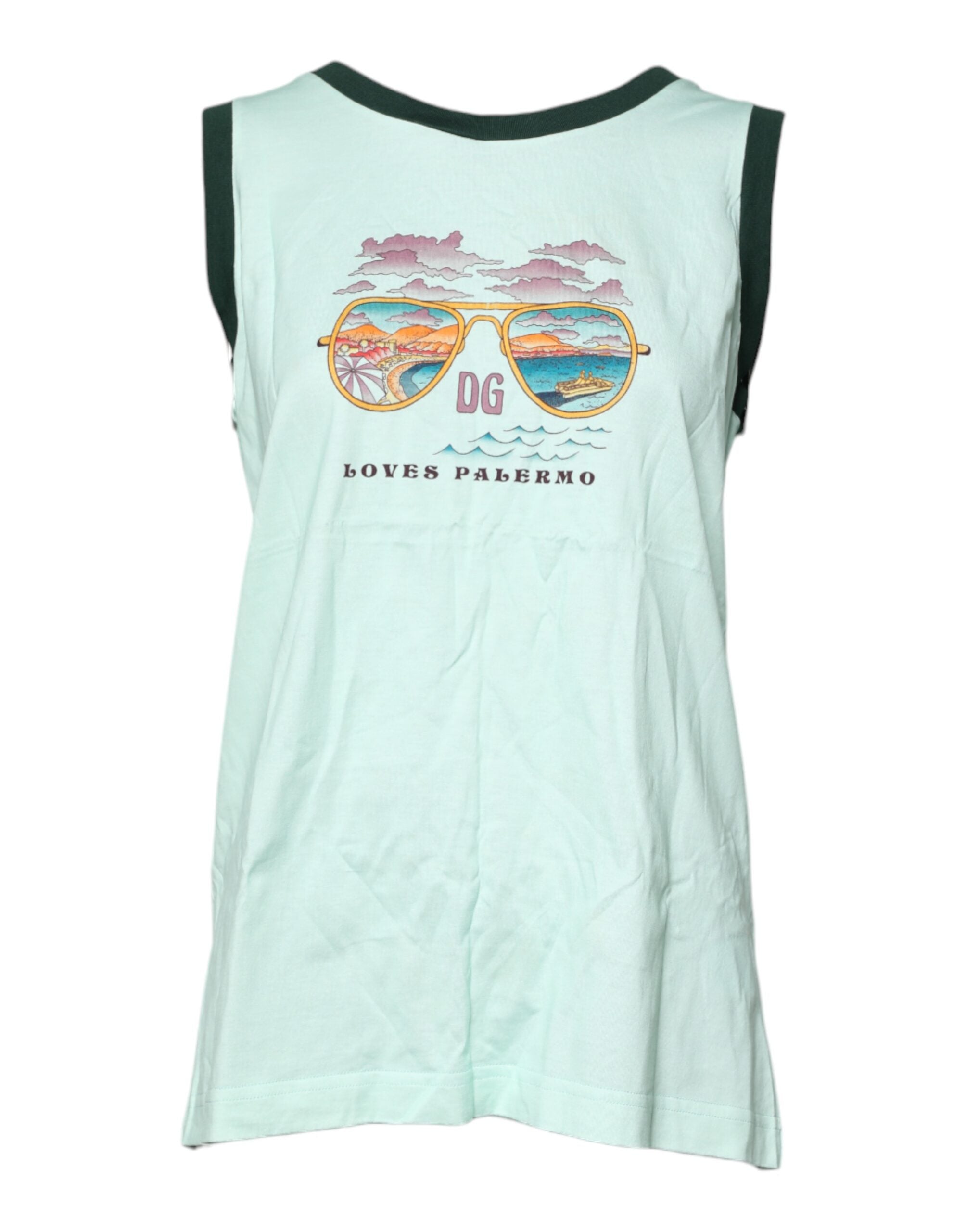 Dolce &amp; Gabbana – Ärmelloses Tank-T-Shirt mit Grafikdruck in Hellgrün