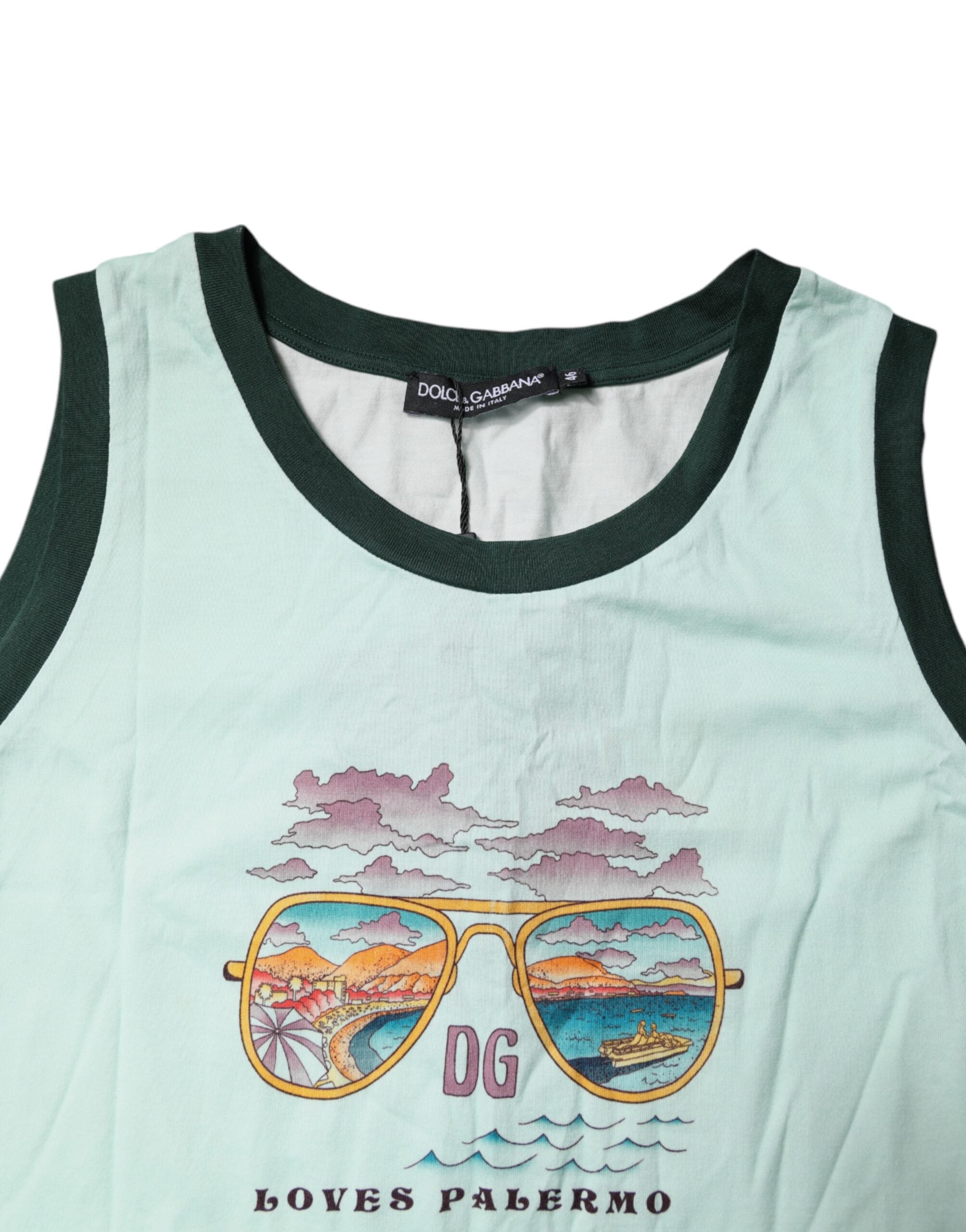 Dolce &amp; Gabbana – Ärmelloses Tank-T-Shirt mit Grafikdruck in Hellgrün