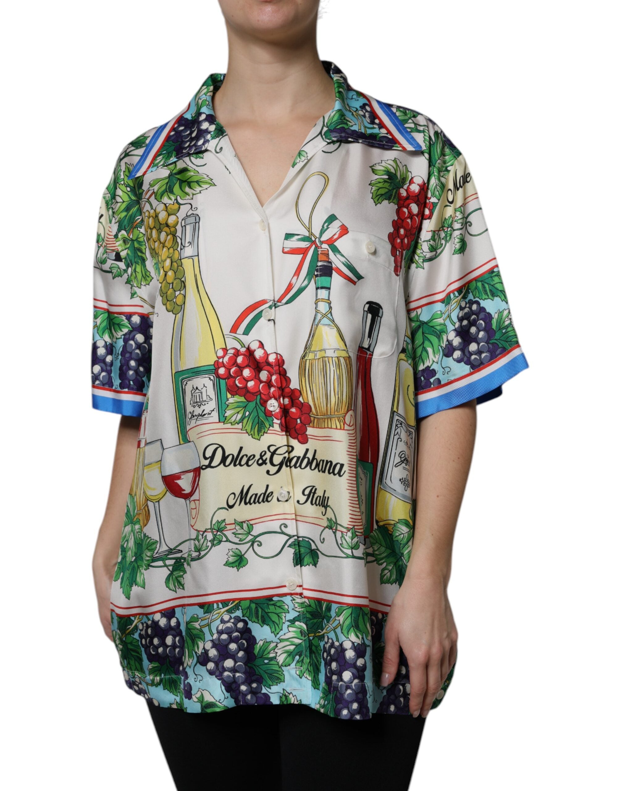 Dolce &amp; Gabbana Mehrfarbiges Kurzarm-Food-Hemdoberteil aus Seide
