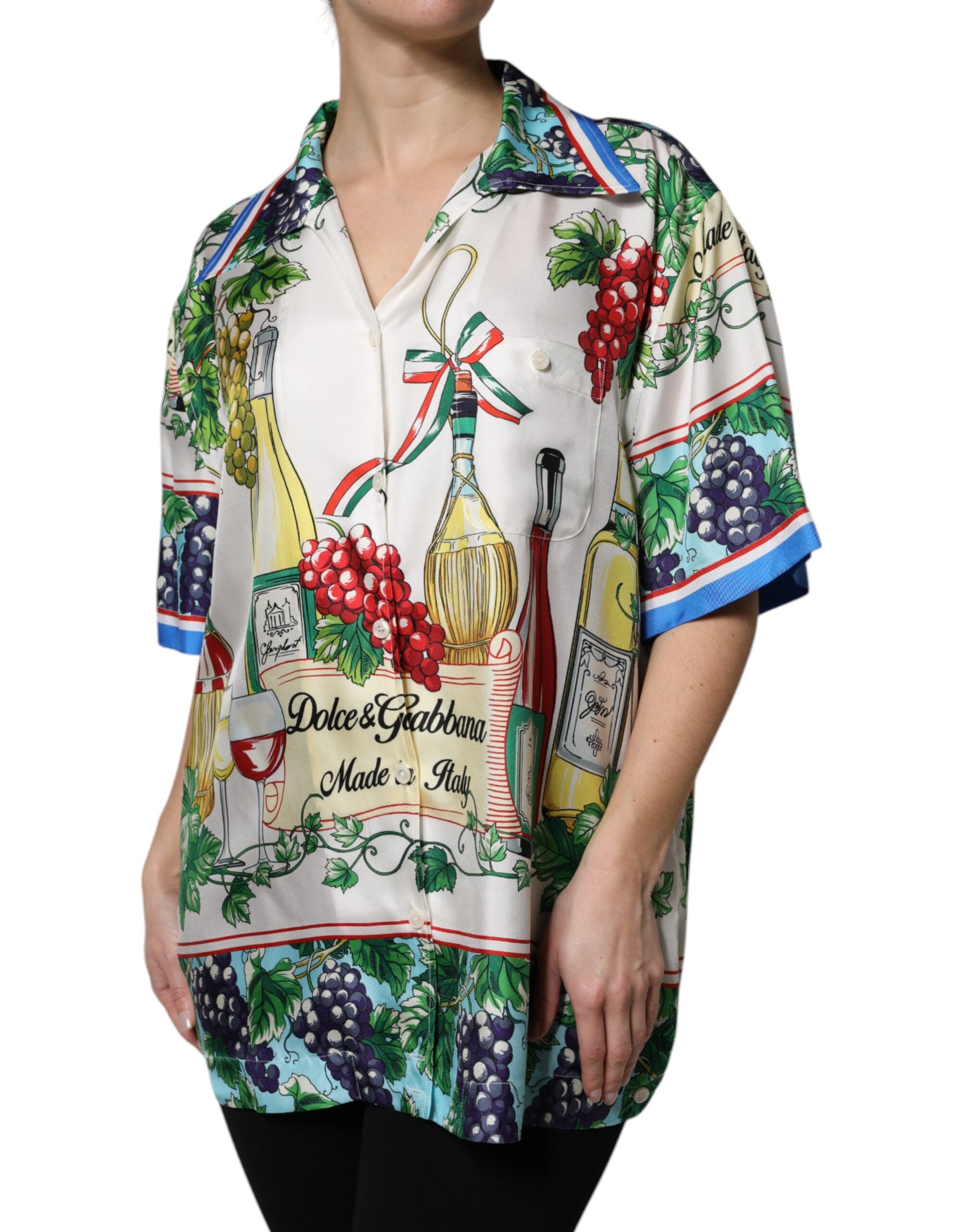 Dolce &amp; Gabbana Mehrfarbiges Kurzarm-Food-Hemdoberteil aus Seide