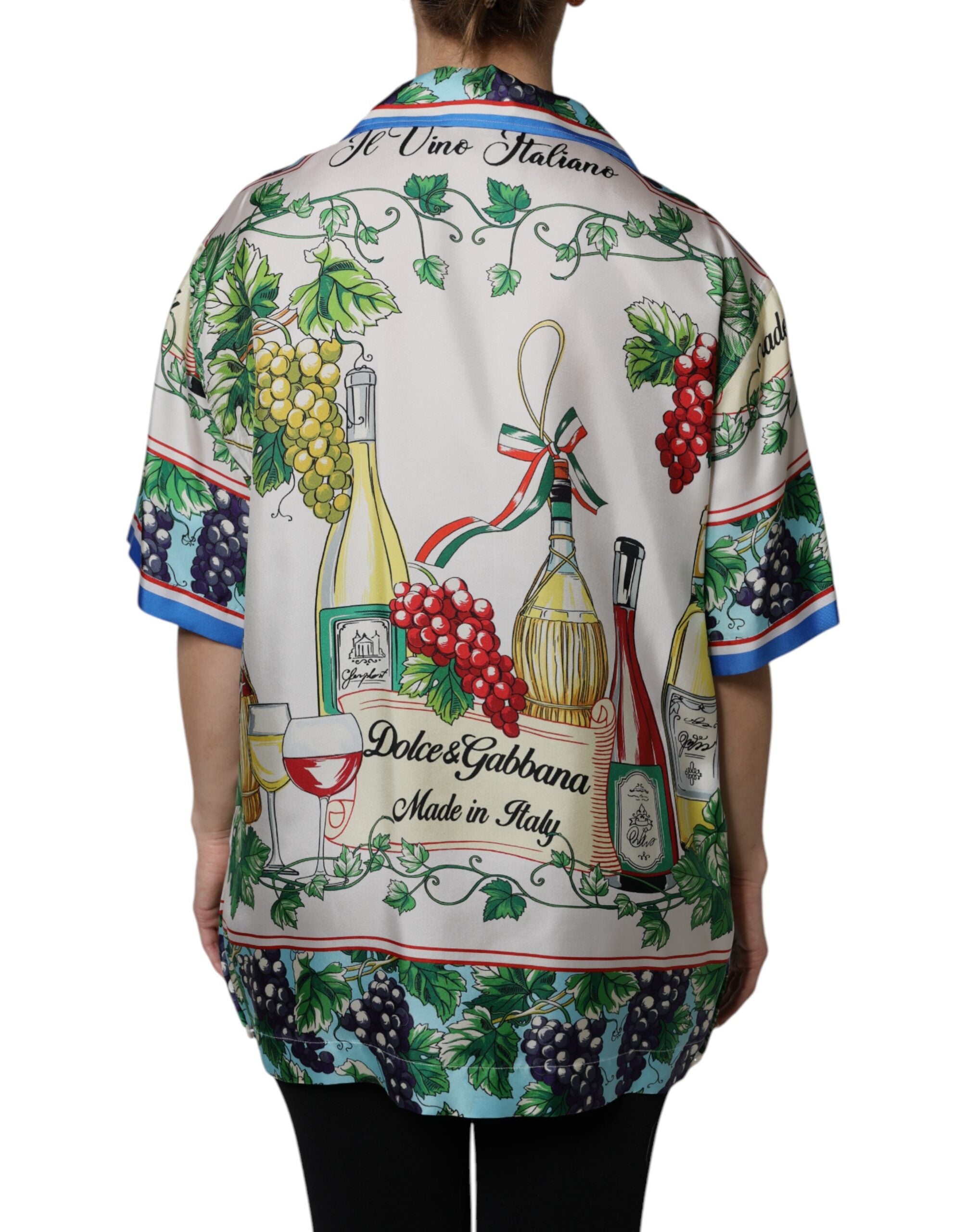 Dolce &amp; Gabbana Mehrfarbiges Kurzarm-Food-Hemdoberteil aus Seide