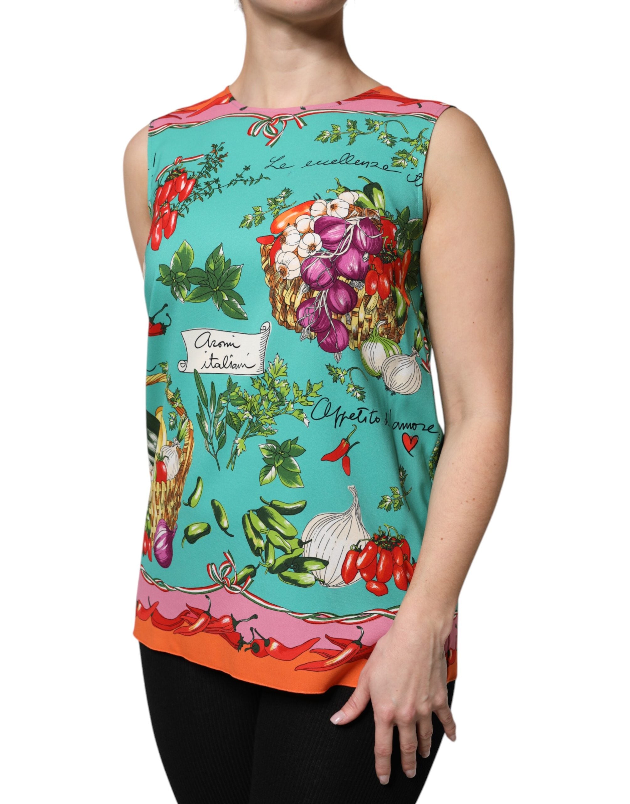 Dolce &amp; Gabbana – Ärmelloses Seiden-Tanktop mit mehrfarbigem Blumenmuster