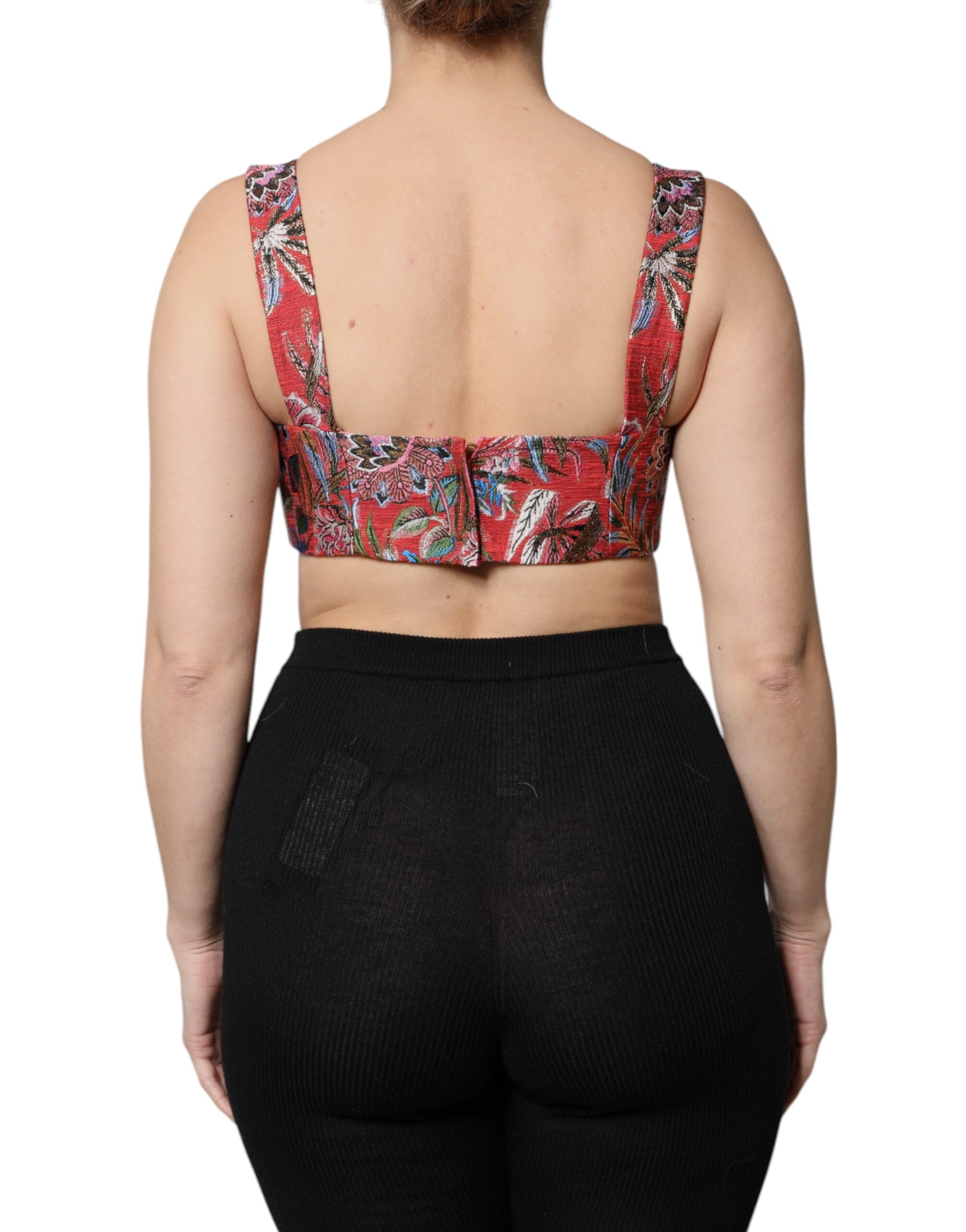 Dolce &amp; Gabbana – Kurzes Bustier-Korsett-Oberteil aus rotem Brokat mit Blumenmuster
