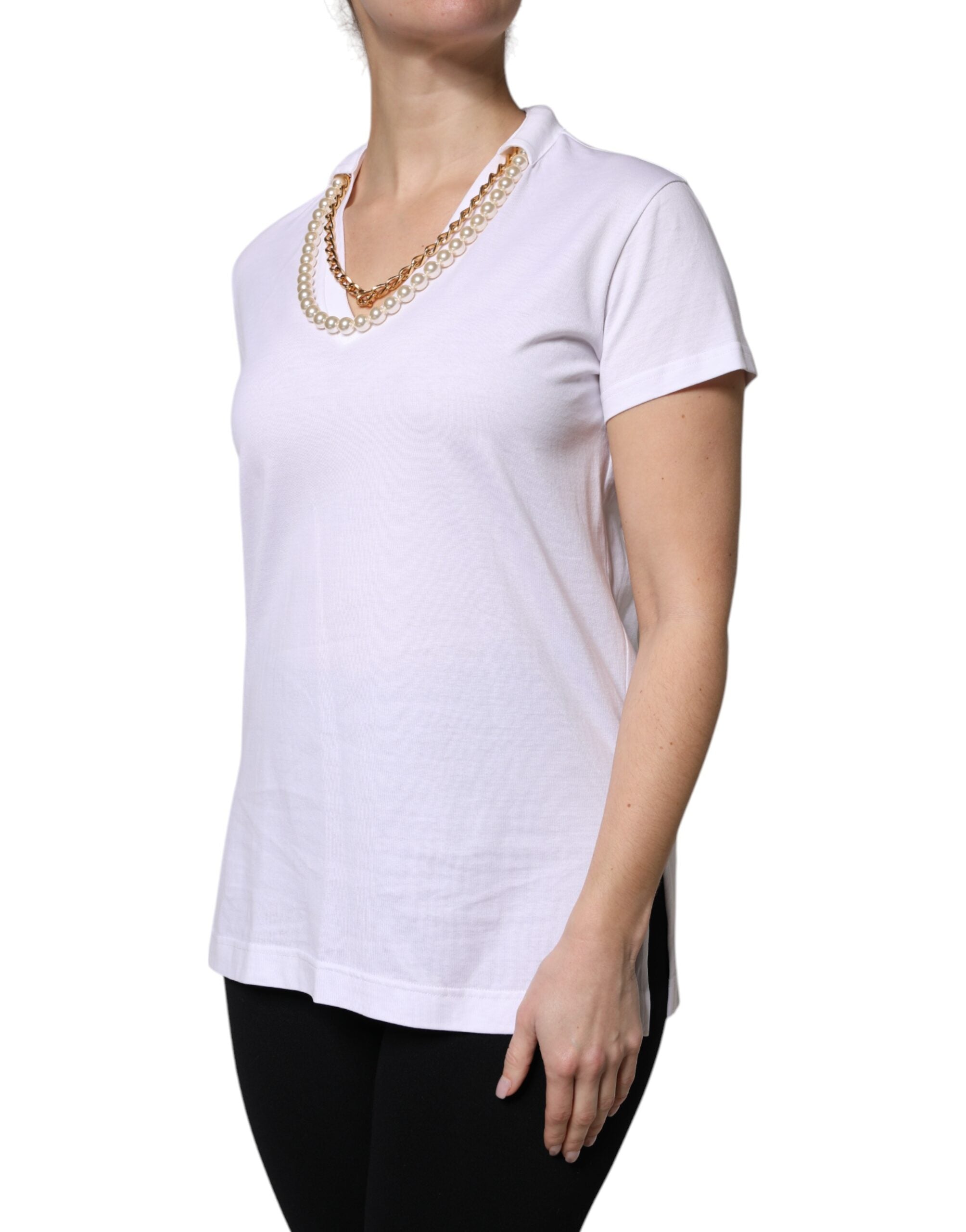 Dolce & Gabbana White Necklace Cotton Short Sleeve T-shirt
