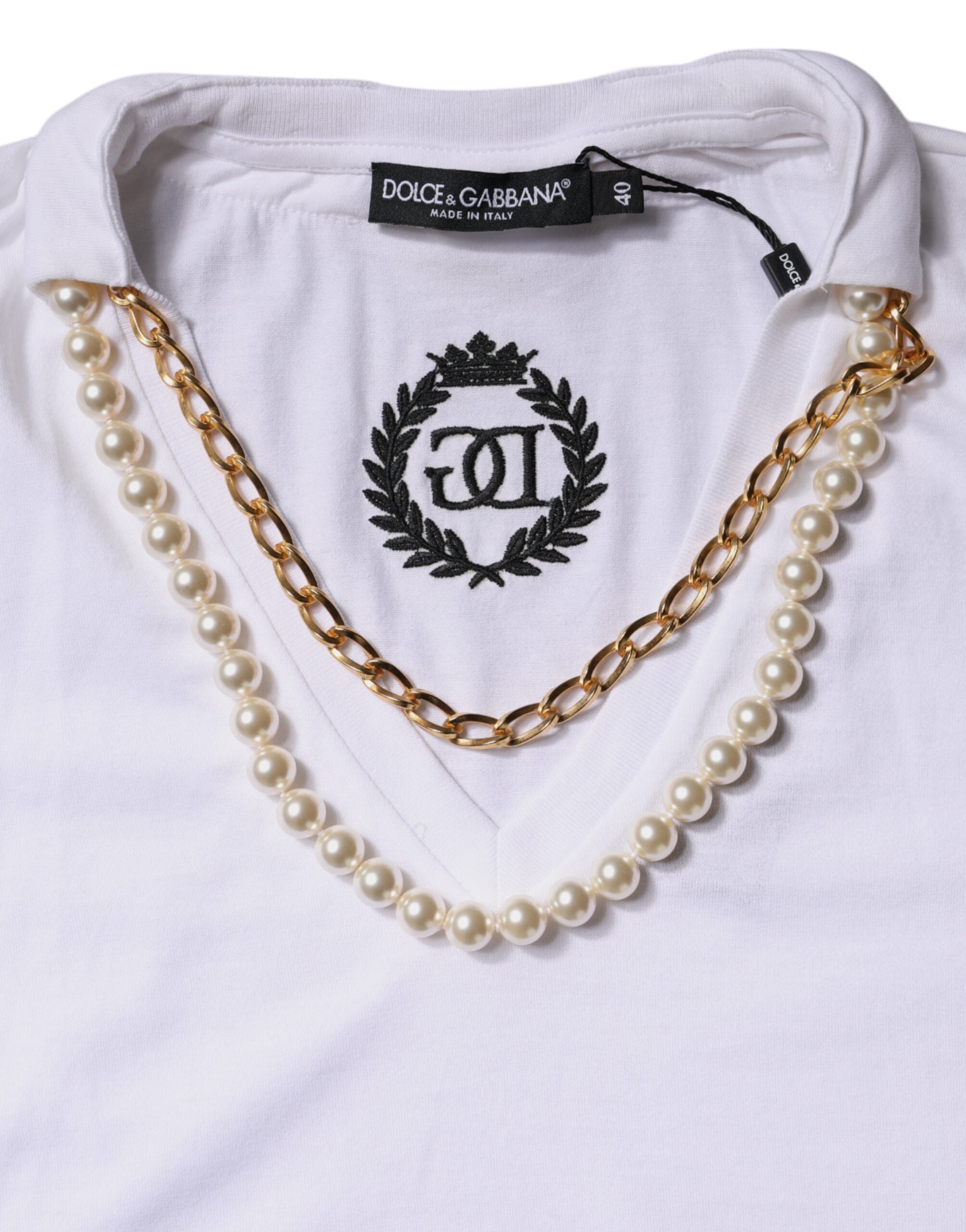 Dolce & Gabbana White Necklace Cotton Short Sleeve T-shirt