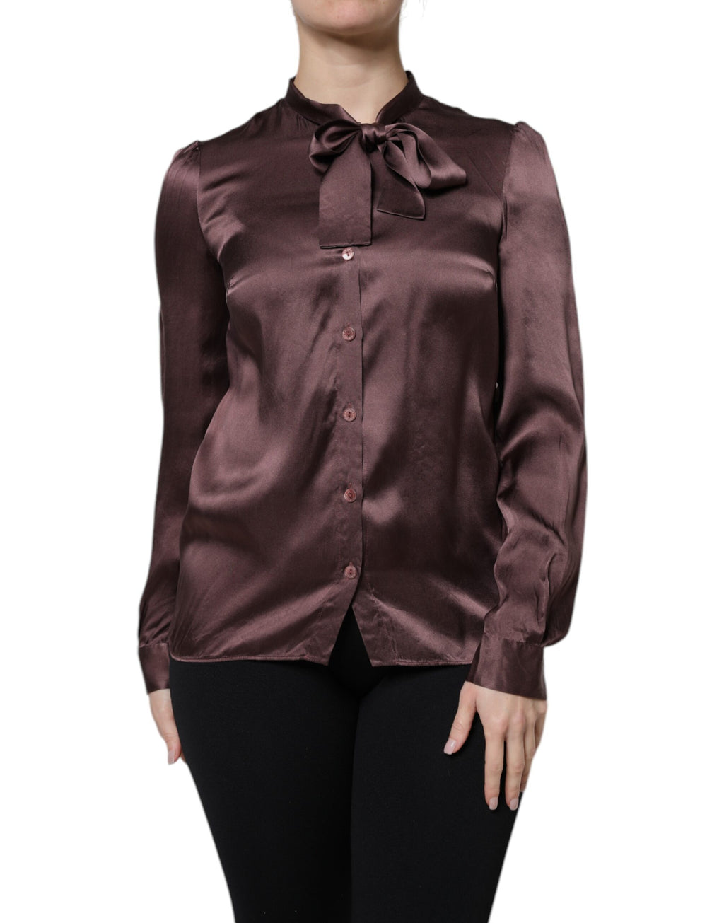 Dolce &amp; Gabbana, Braunes Langarm-Bluse-Top mit Ascot-Kragen