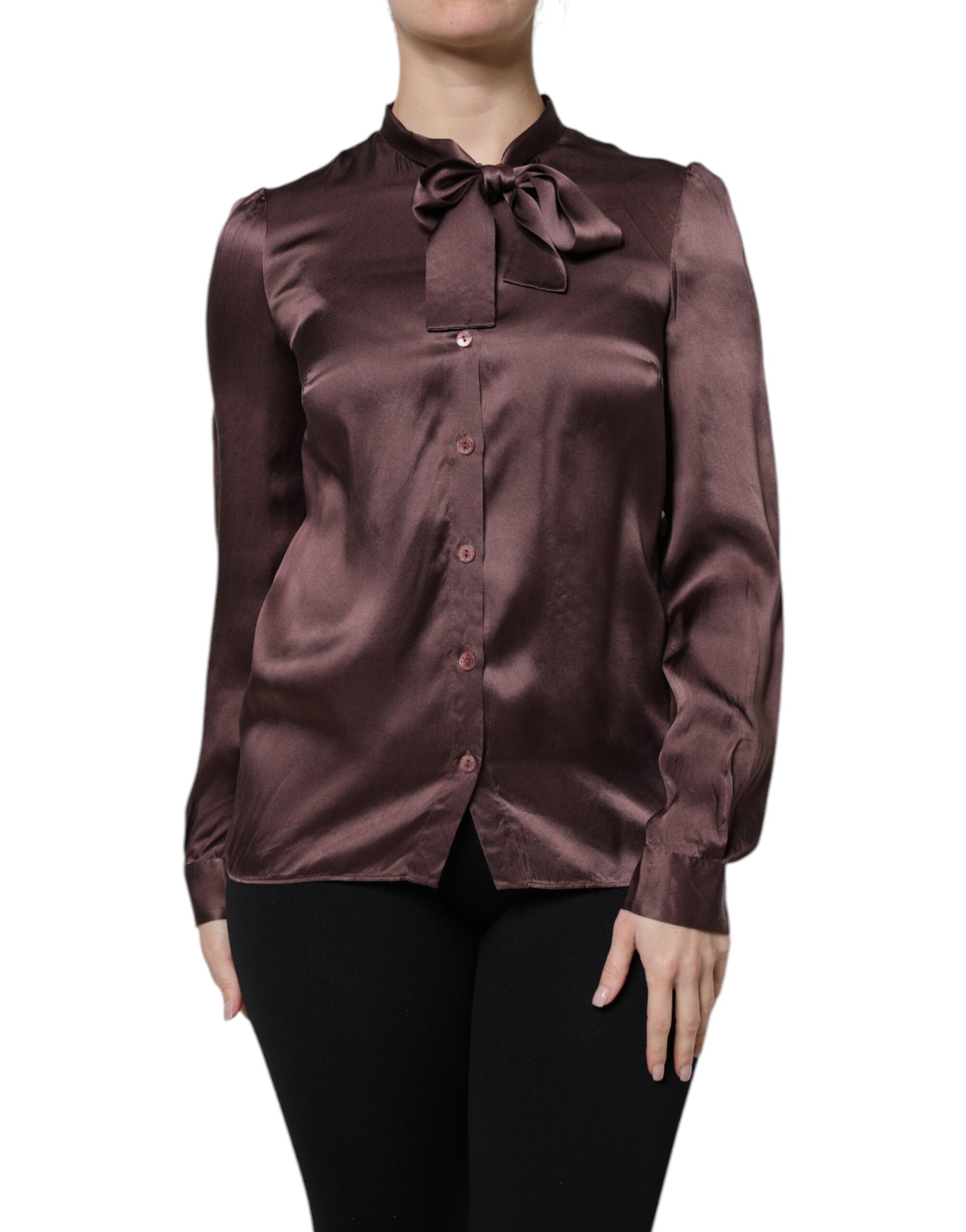 Dolce &amp; Gabbana, Braunes Langarm-Bluse-Top mit Ascot-Kragen
