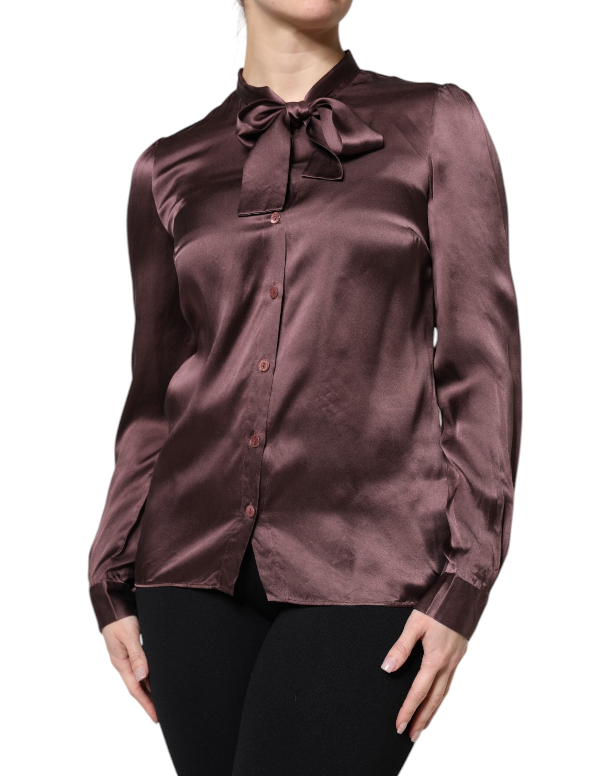 Dolce &amp; Gabbana, Braunes Langarm-Bluse-Top mit Ascot-Kragen