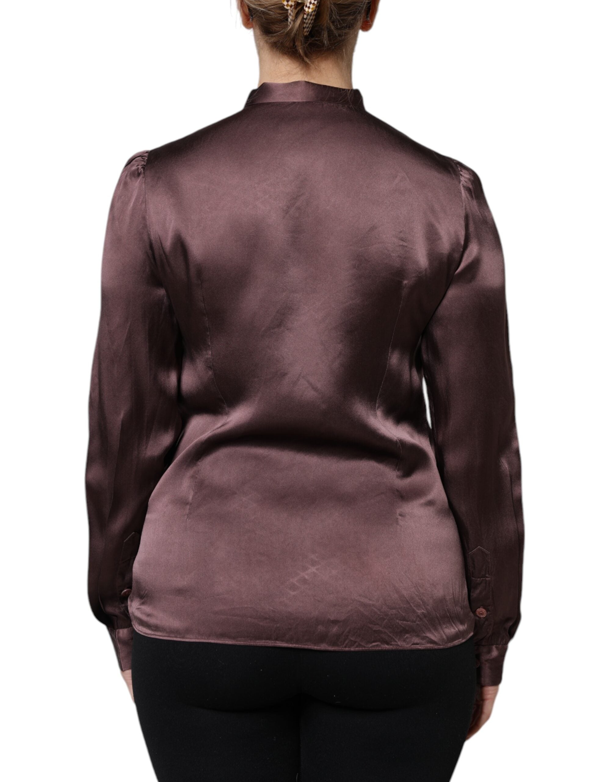 Dolce &amp; Gabbana, Braunes Langarm-Bluse-Top mit Ascot-Kragen