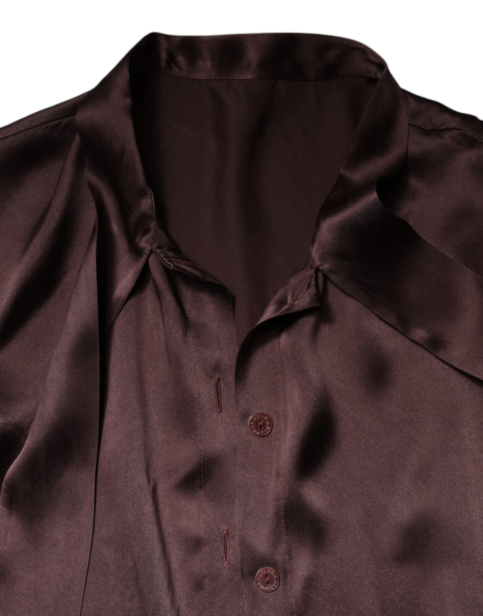 Dolce &amp; Gabbana, Braunes Langarm-Bluse-Top mit Ascot-Kragen