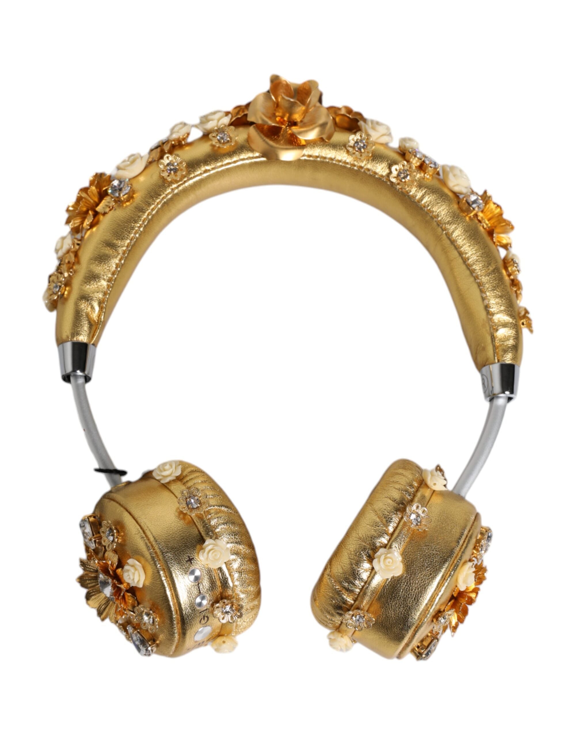Dolce &amp; Gabbana – Kopfhörer „Engel“ aus goldenem Leder mit Blumenmuster und Kristallen